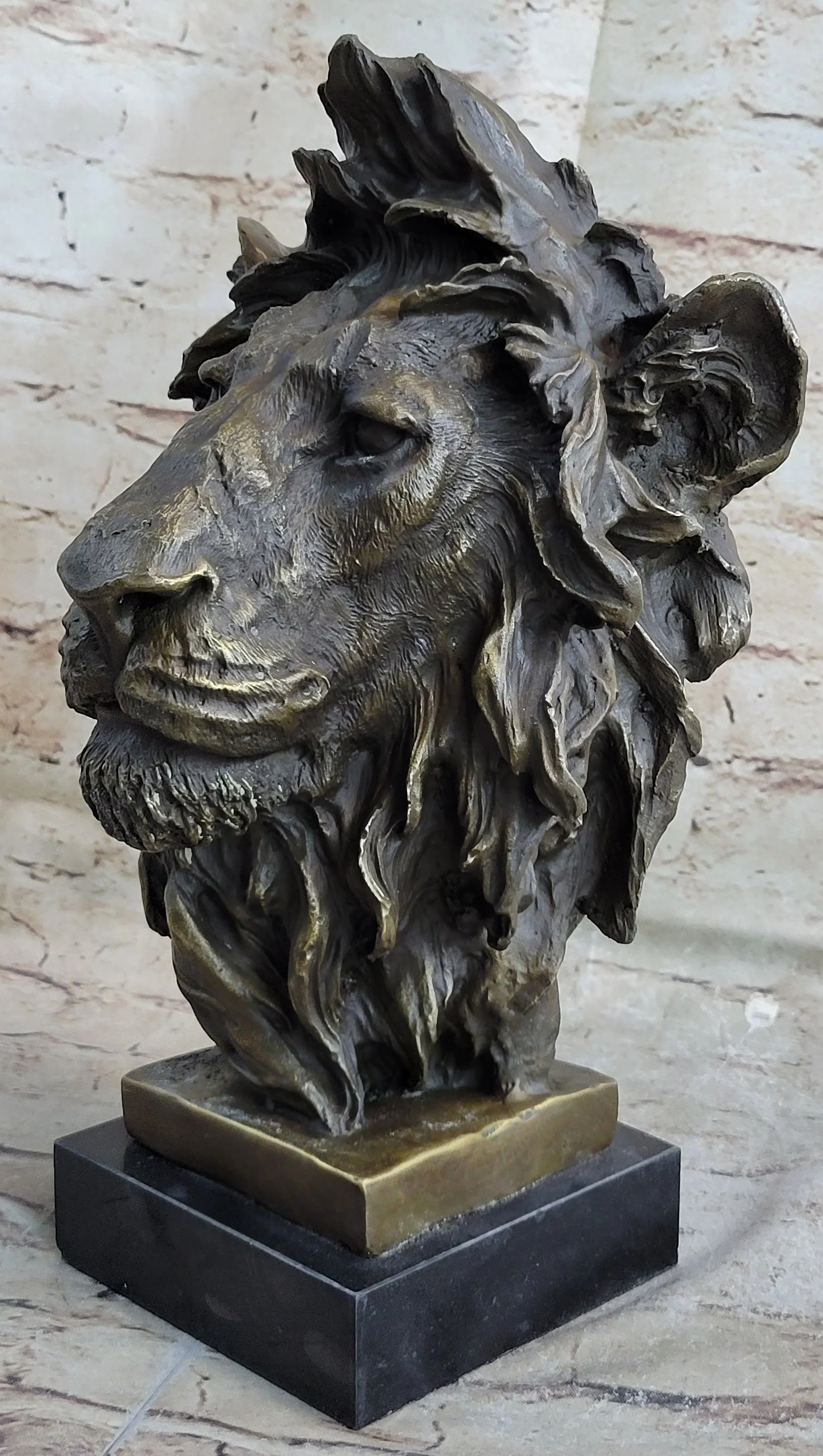 Hot Cast Bronze Male Lion Bust Sculpture Statue Original Art on Marble Base - Image 6