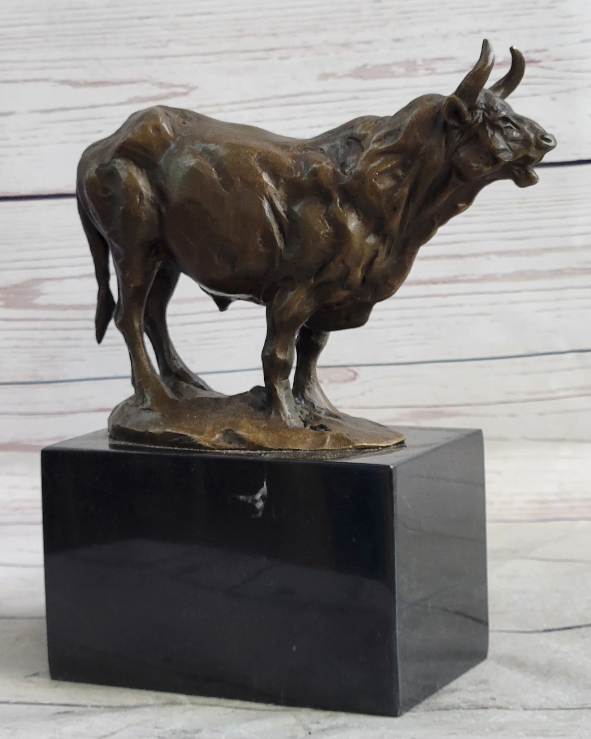 Hot Cast Bronze Metal Bull Cattle Cow Sculpture Statue Figure on Marble Base - Image 3