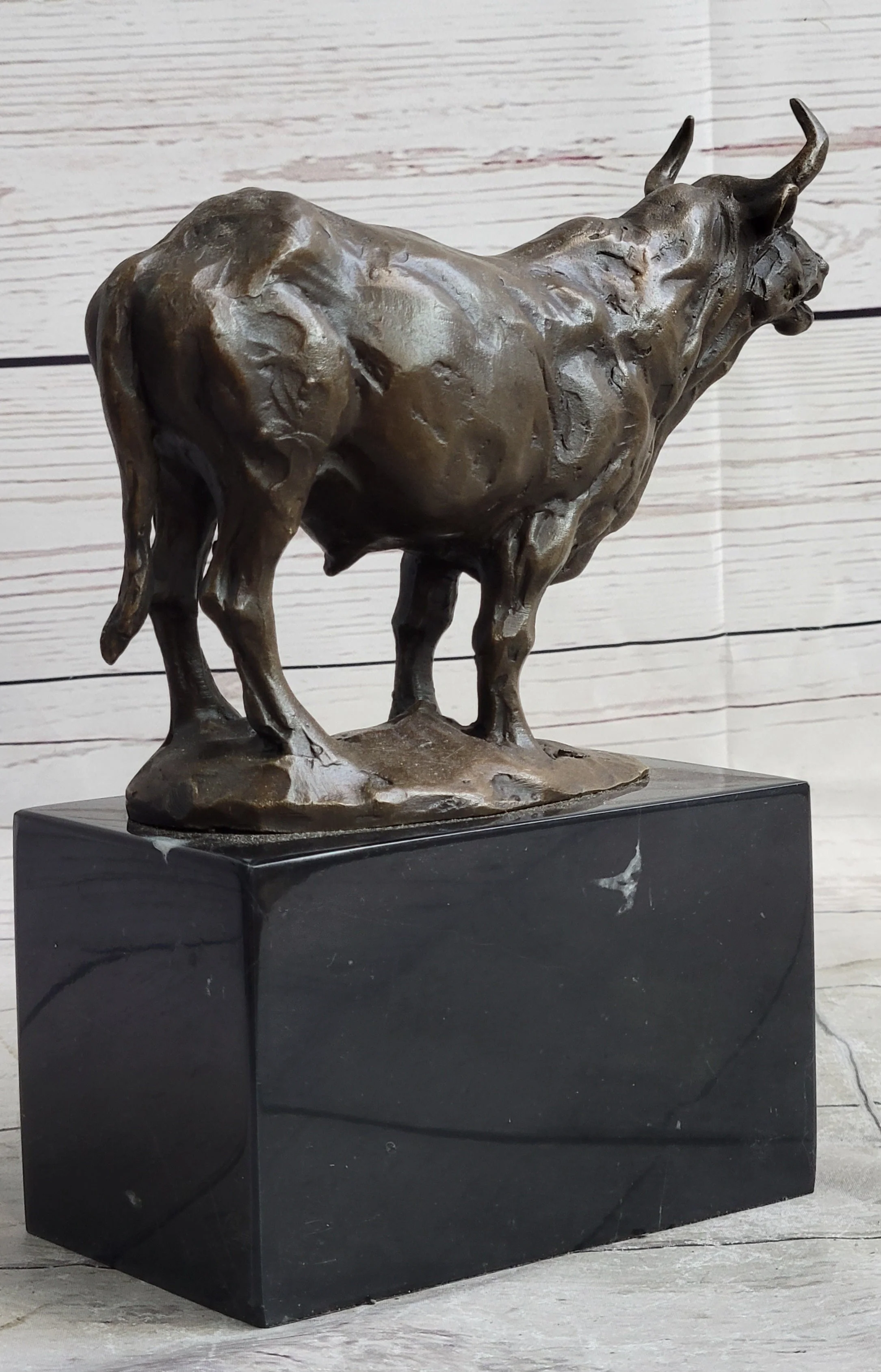 Hot Cast Bronze Metal Bull Cattle Cow Sculpture Statue Figure on Marble Base - Image 4