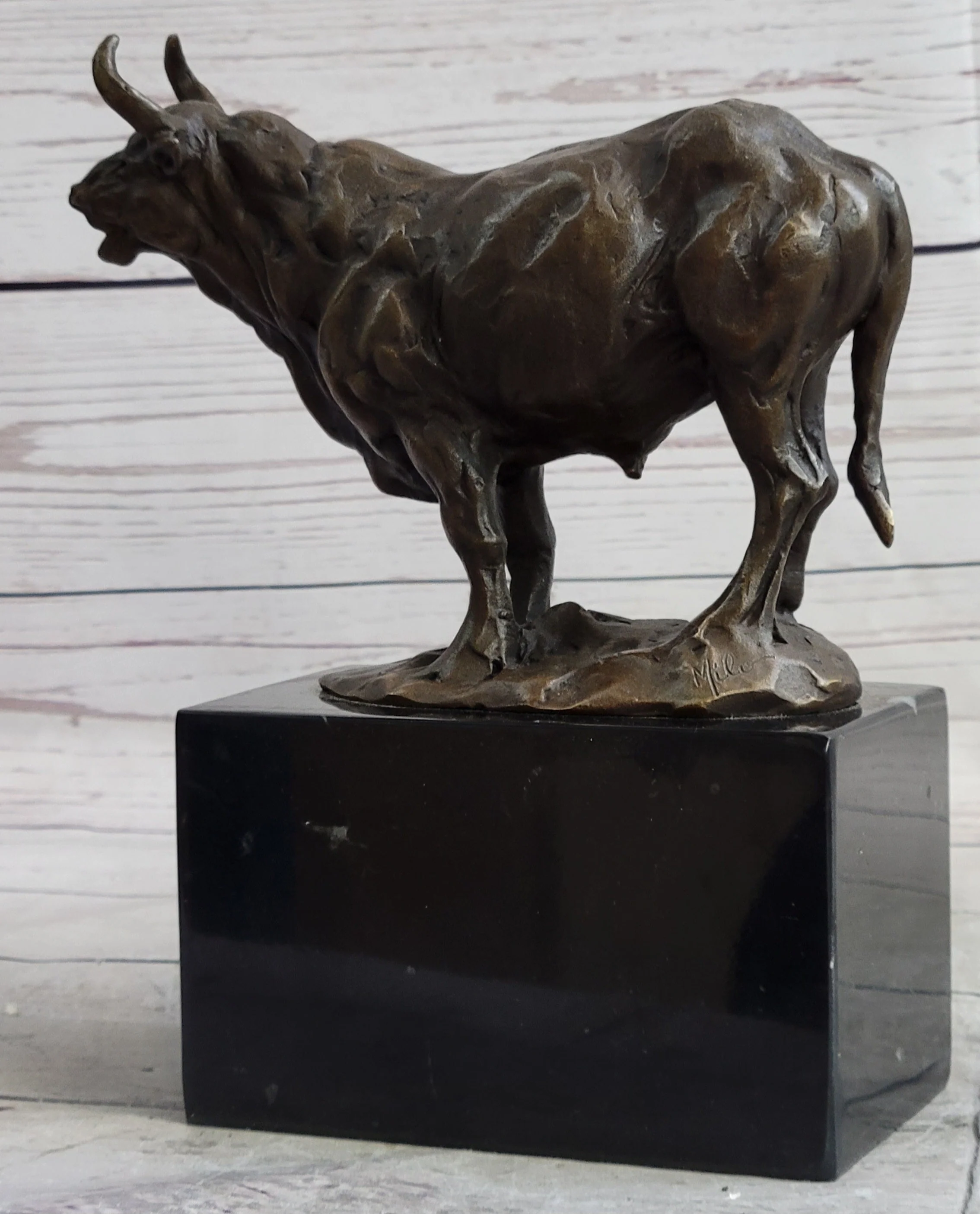 Hot Cast Bronze Metal Bull Cattle Cow Sculpture Statue Figure on Marble Base - Image 5