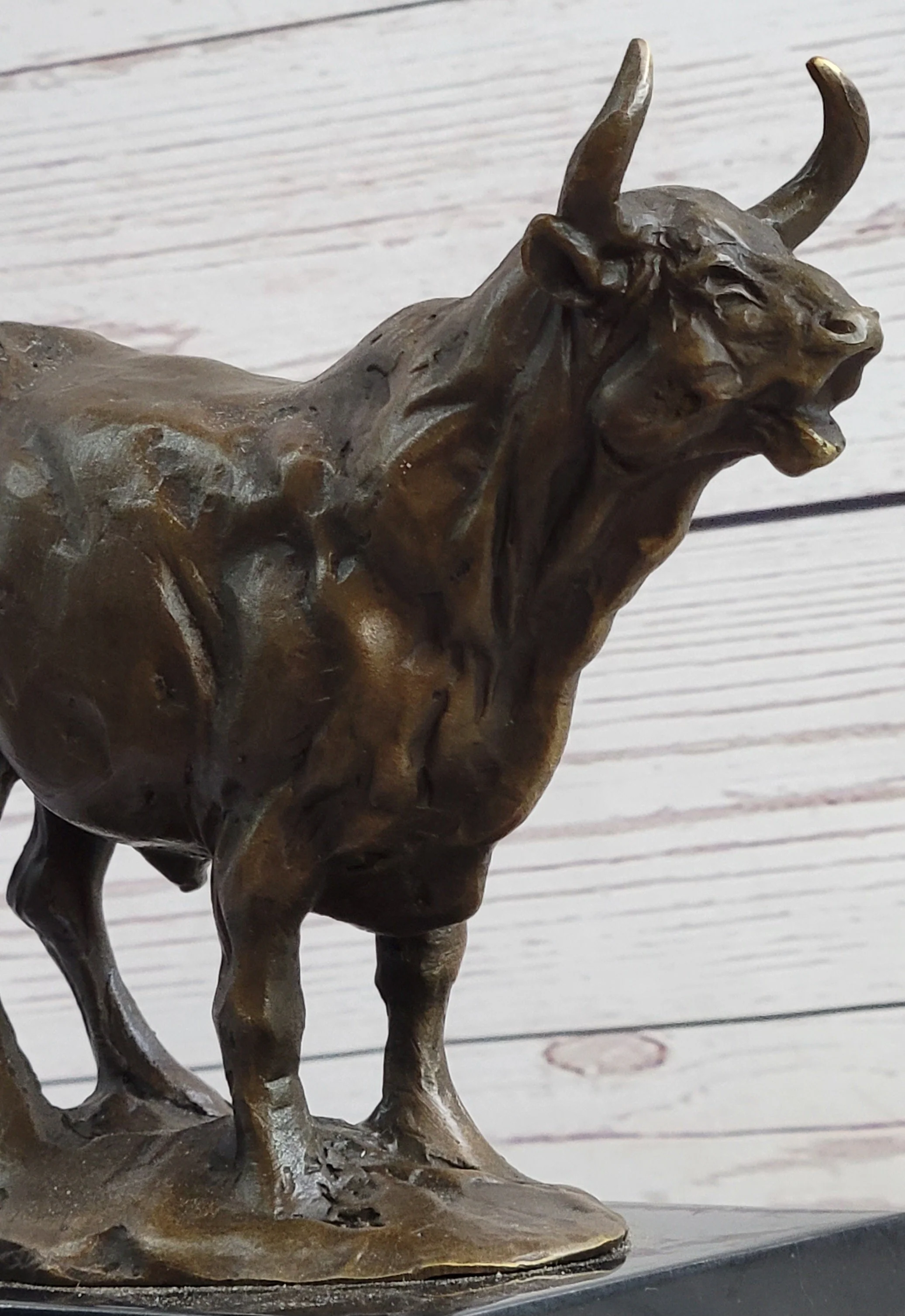 Hot Cast Bronze Metal Bull Cattle Cow Sculpture Statue Figure on Marble Base - Image 7