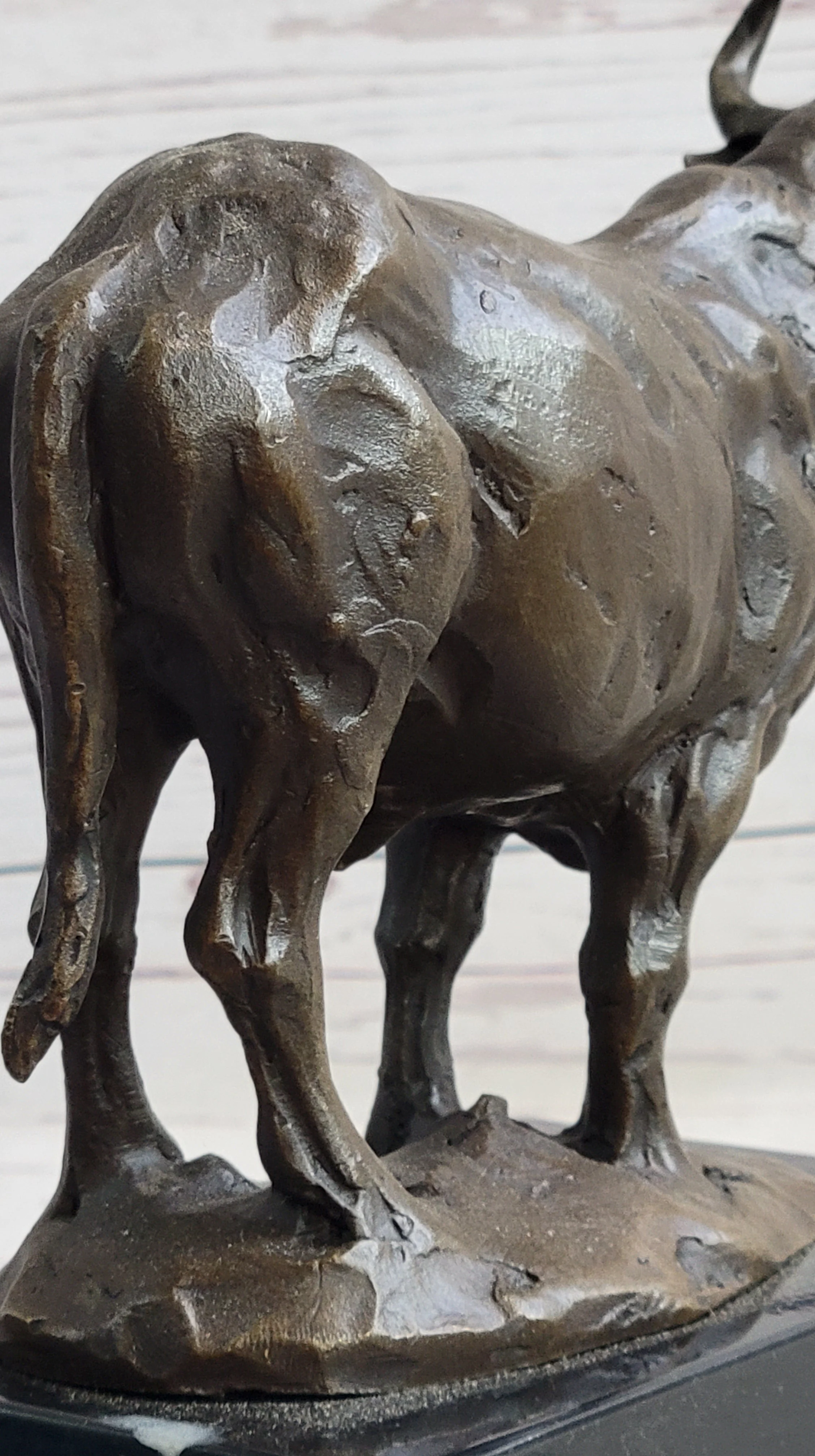 Hot Cast Bronze Metal Bull Cattle Cow Sculpture Statue Figure on Marble Base - Image 9