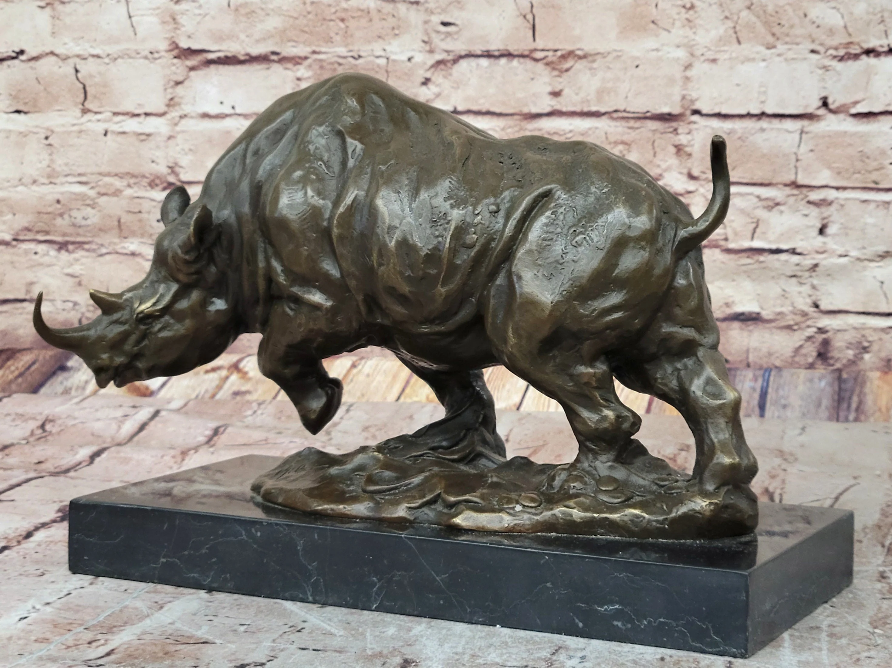 Hot Cast Bronze Rhinoceros Rhino Sculpture Statue Figure on Marble Base - Image 6