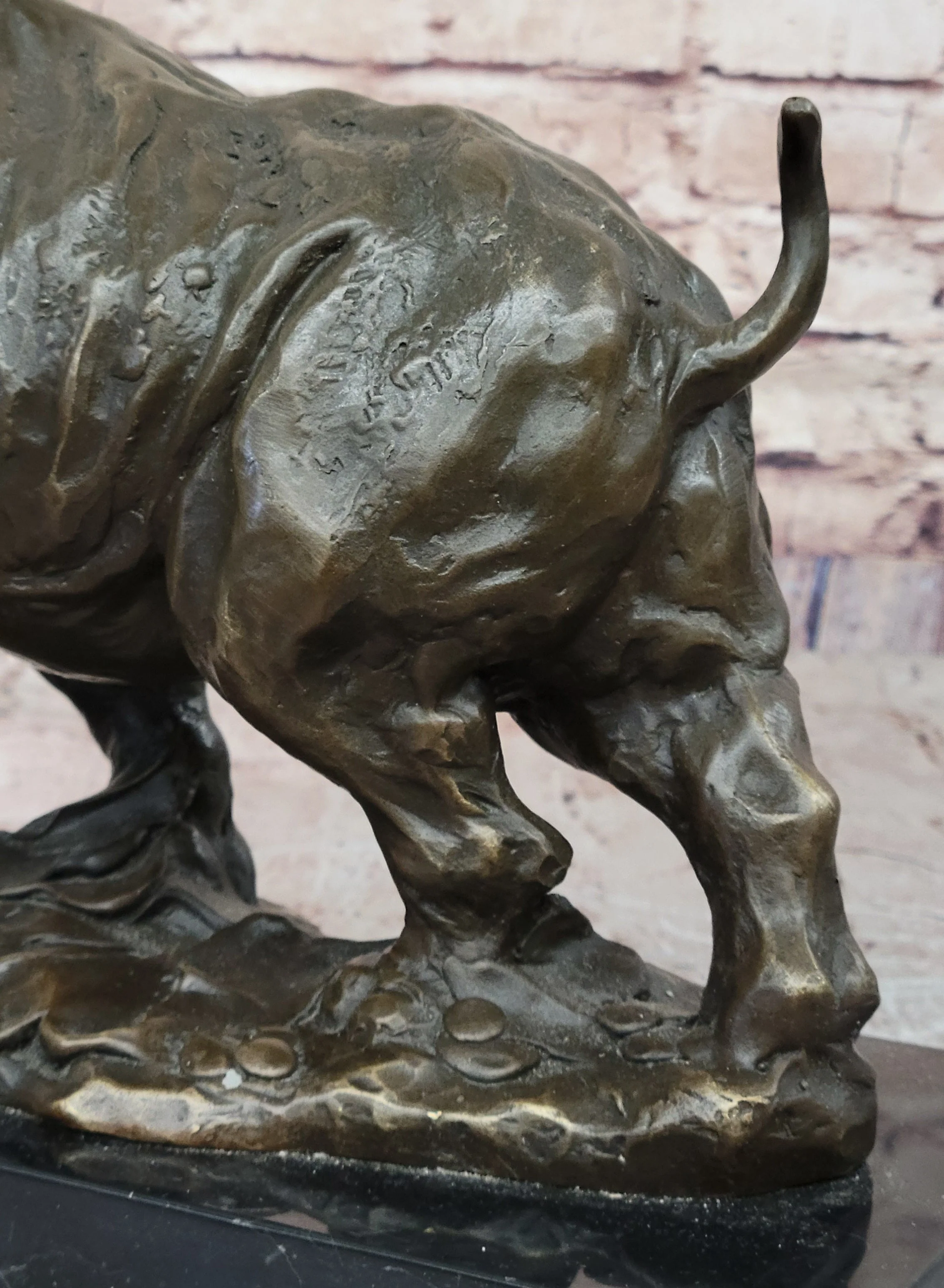 Hot Cast Bronze Rhinoceros Rhino Sculpture Statue Figure on Marble Base - Image 9