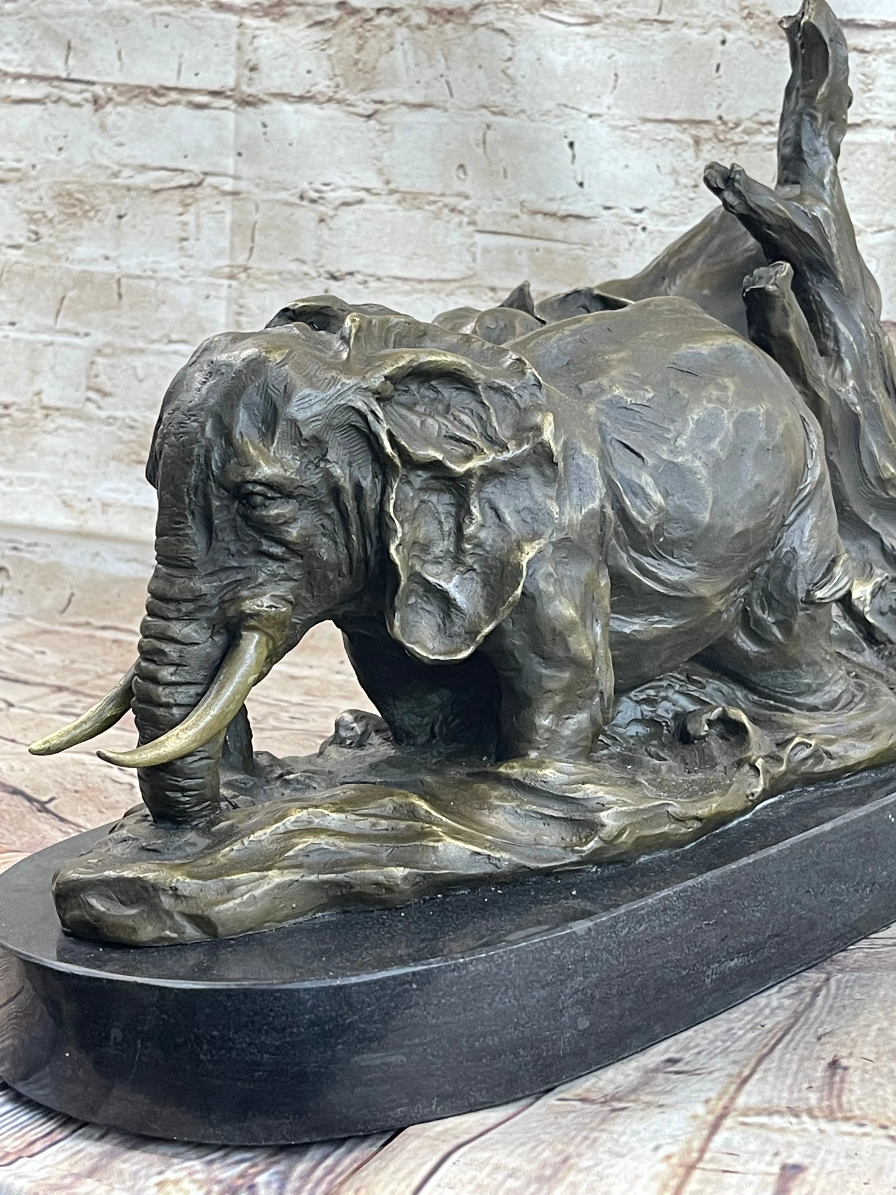 Hot Cast Bronze Sculpture Statue of Two Elephants on Marble Base - Image 9