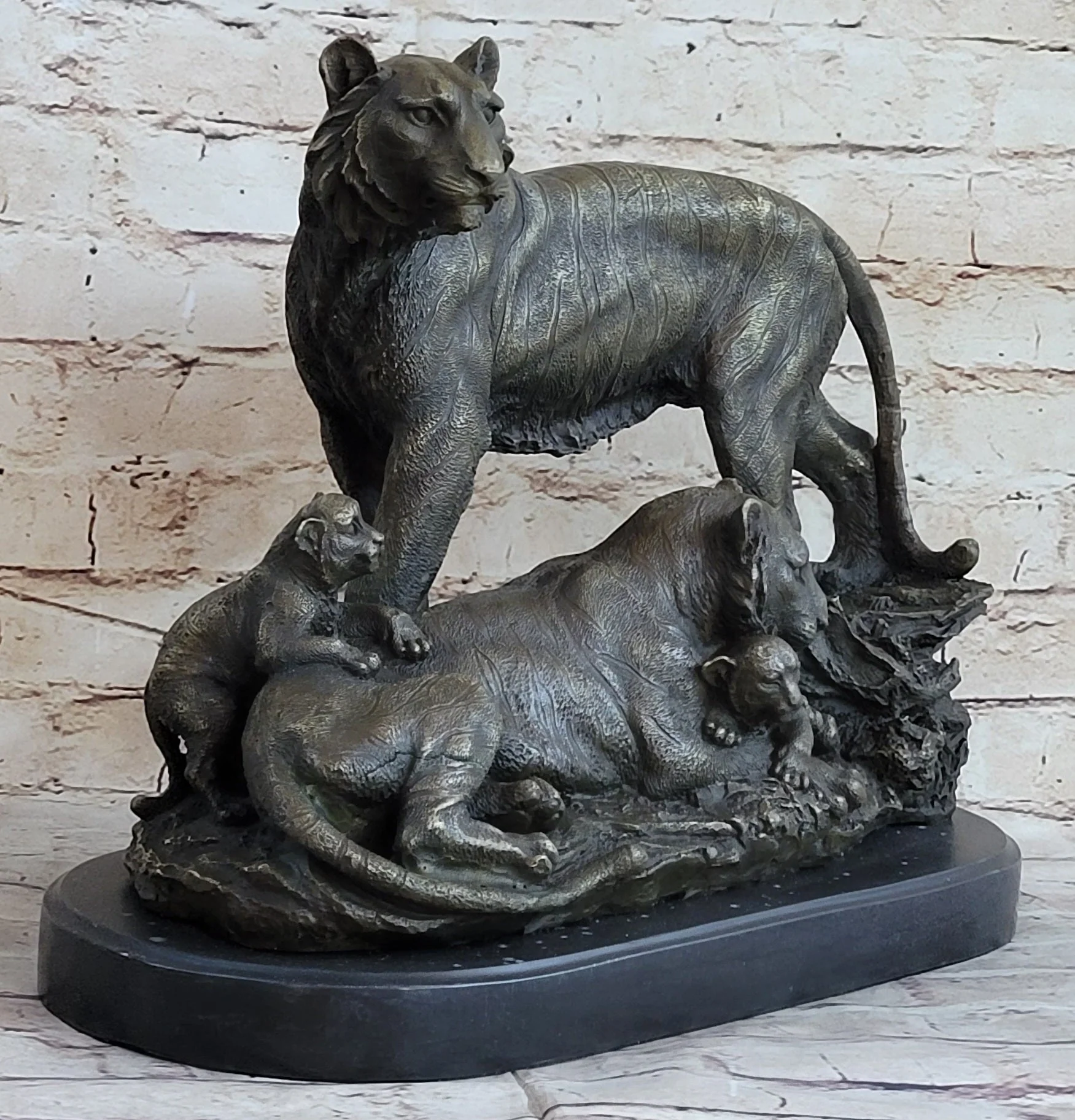 Hot Cast Bronze Tiger Family Statue Sculpture Decor Wildlife Art - Image 3