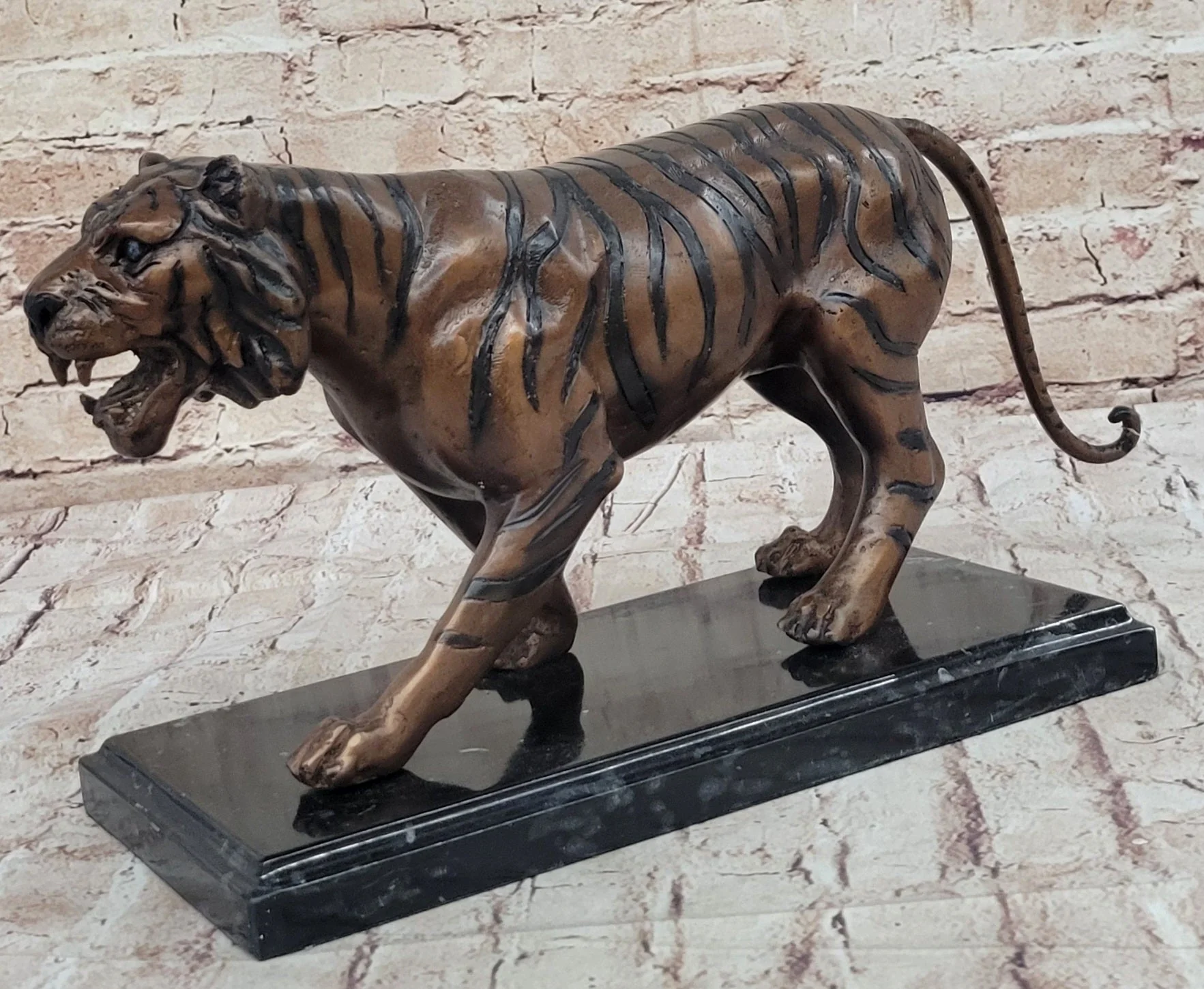 Hot Cast Bronze Tiger Statue Sculpture Figure on Marble Base by Moigniez - Image 3