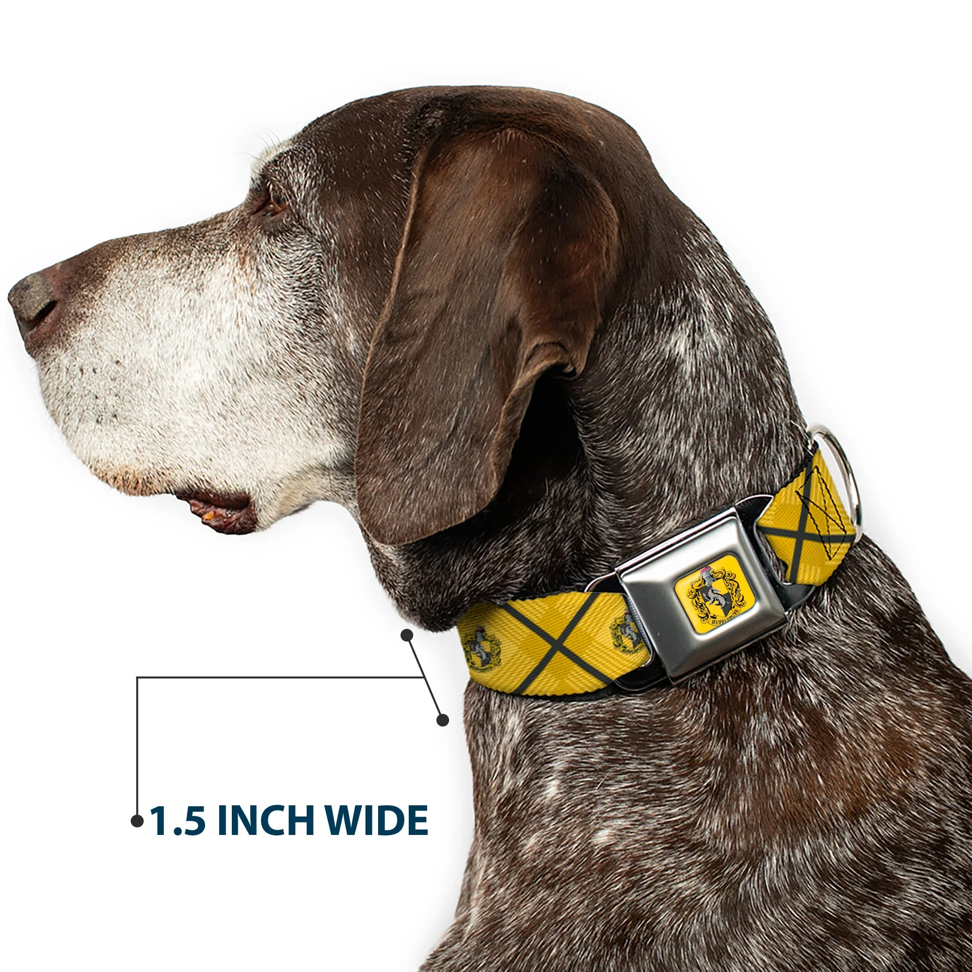 HUFFLEPUFF Crest Full Color Gold Seatbelt Buckle Collar - Harry Potter Hufflepuff Crest Plaid Yellows/Gray - Image 7