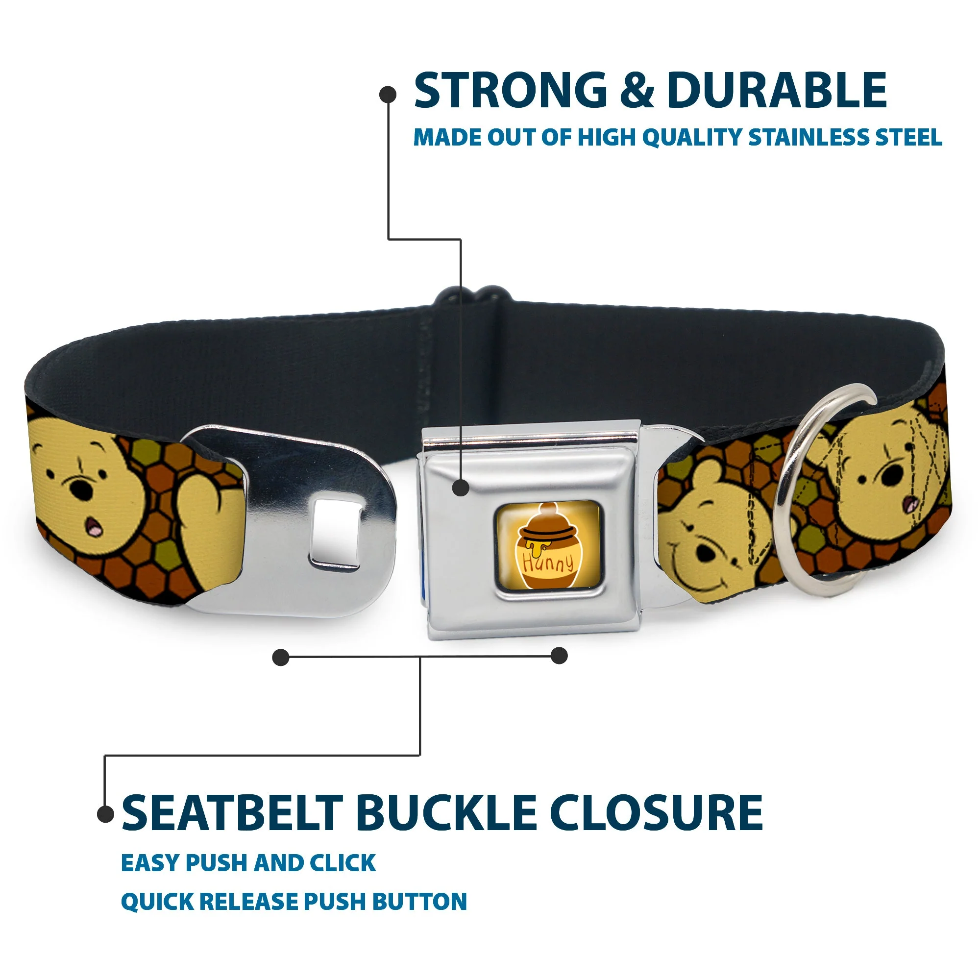 HUNNY Pot Full Color Black/Browns Seatbelt Buckle Collar - Winnie the Pooh Expressions/Honeycomb Black/Browns - Image 4