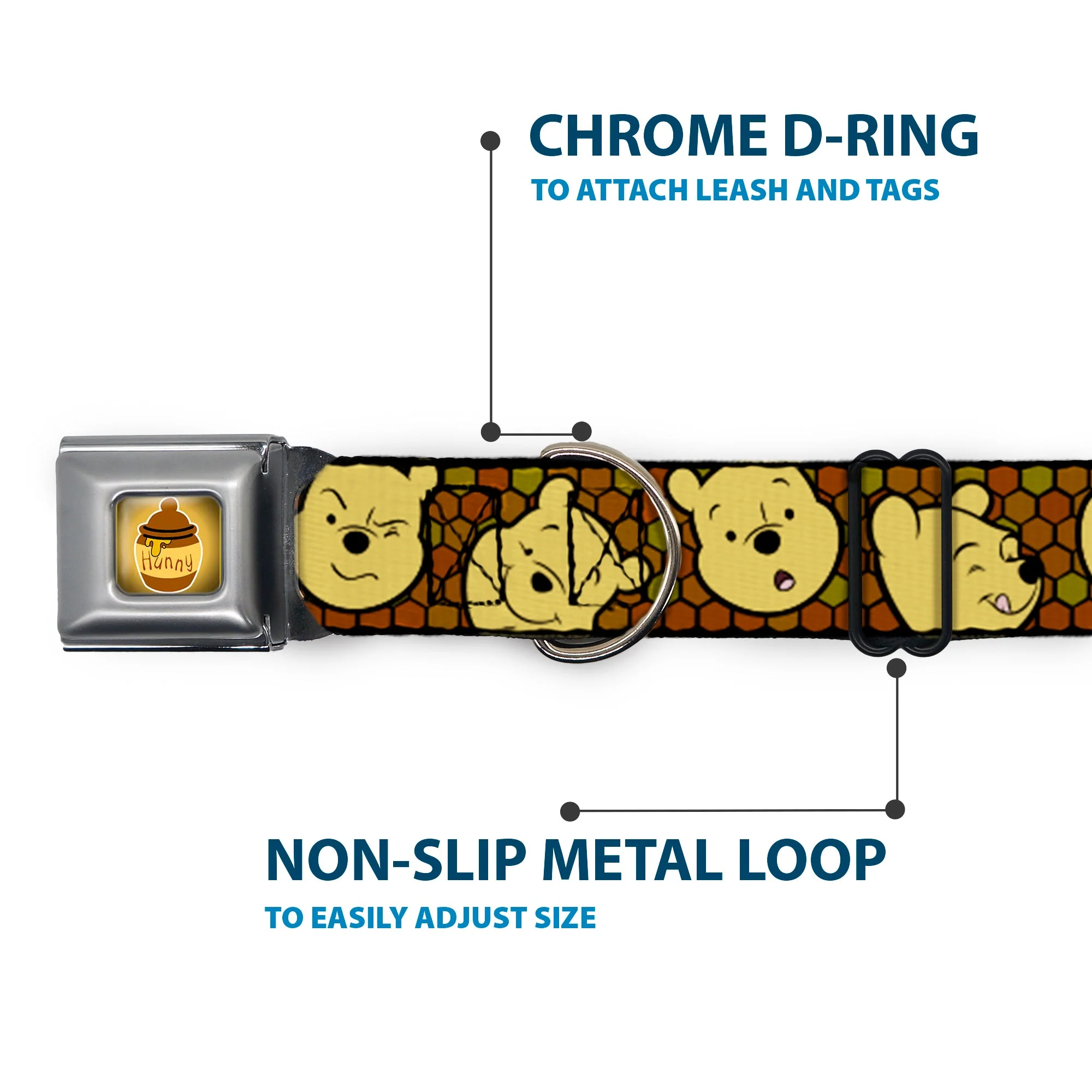 HUNNY Pot Full Color Black/Browns Seatbelt Buckle Collar - Winnie the Pooh Expressions/Honeycomb Black/Browns - Image 5