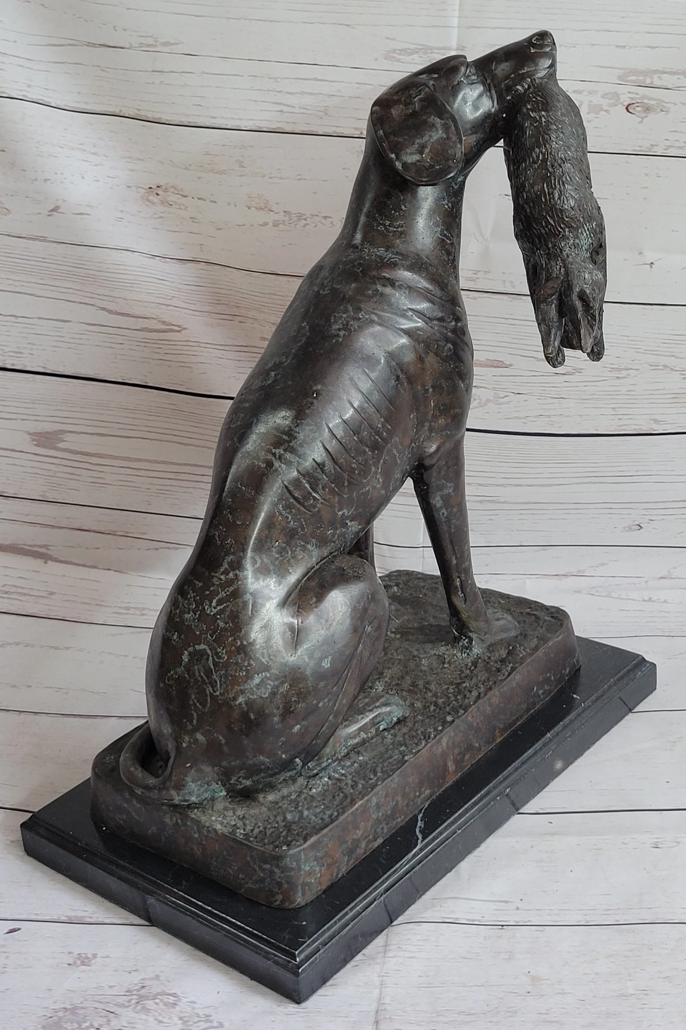 Hunting Dog Retriever w/ Rabbit in Mouth Bronze Statue Sculpture Figure 16" x 16" - Image 6