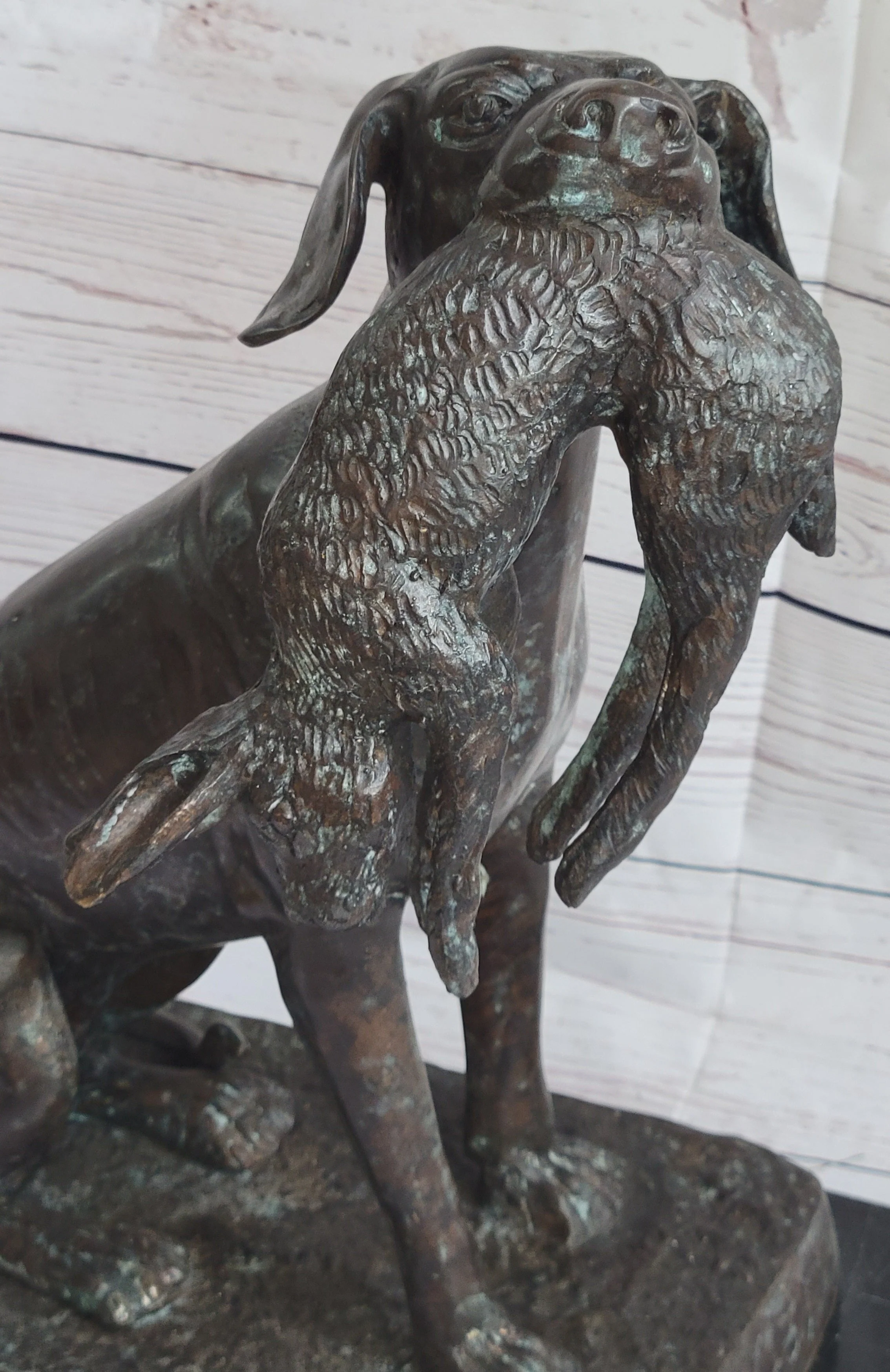 Hunting Dog Retriever w/ Rabbit in Mouth Bronze Statue Sculpture Figure 16" x 16" - Image 7