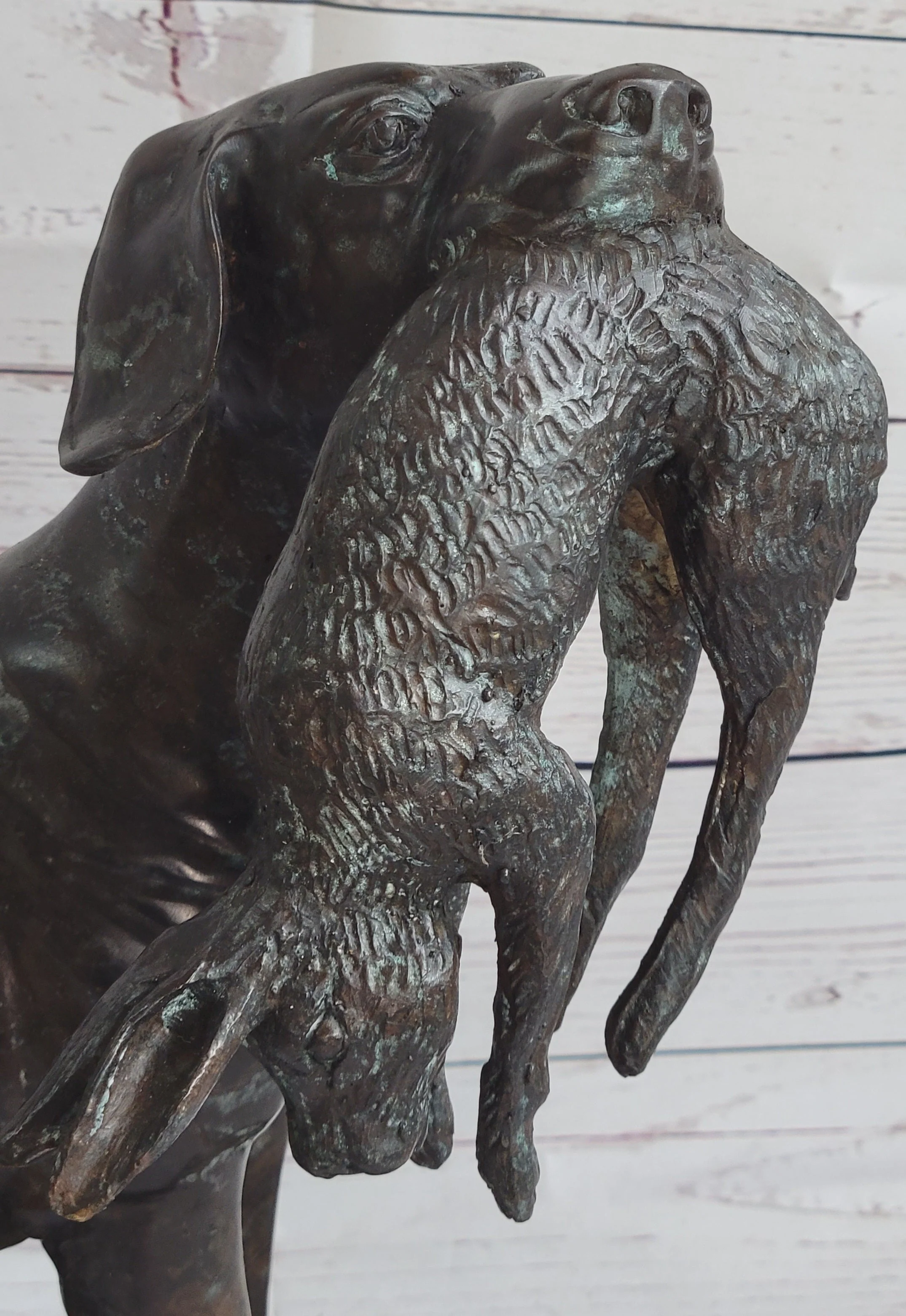 Hunting Dog Retriever w/ Rabbit in Mouth Bronze Statue Sculpture Figure 16" x 16" - Image 8