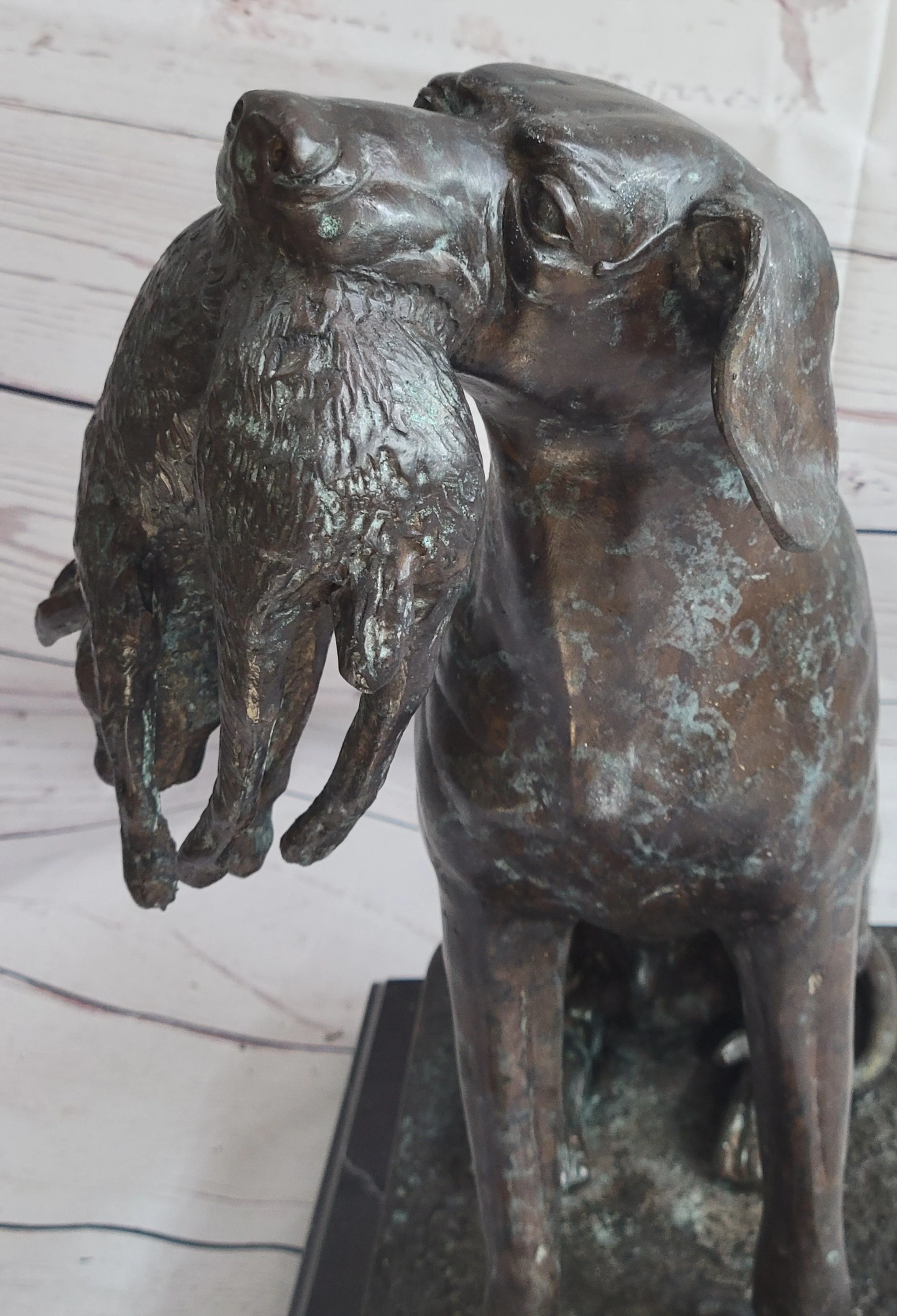 Hunting Dog Retriever w/ Rabbit in Mouth Bronze Statue Sculpture Figure 16" x 16" - Image 9