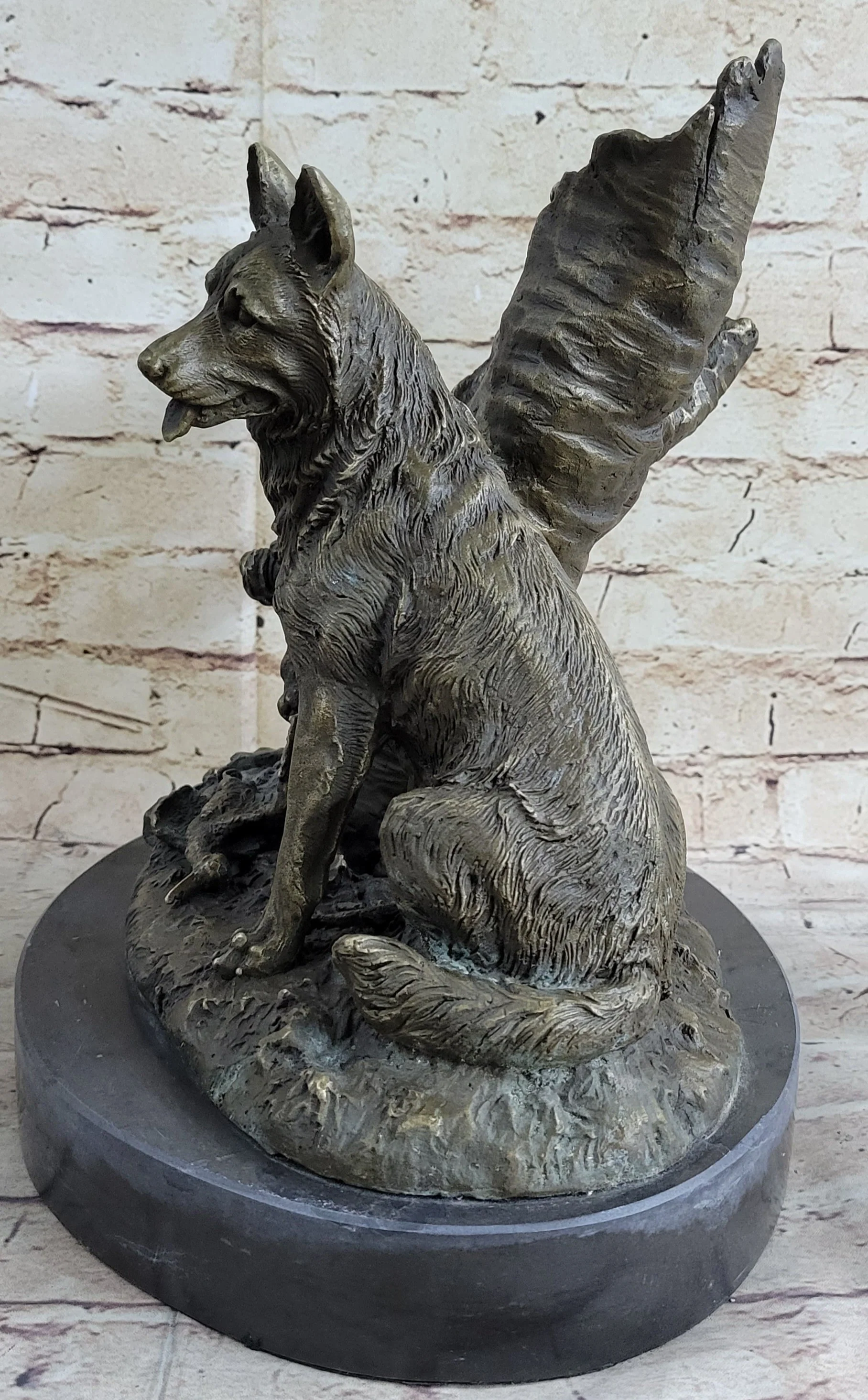 HUNTING DOGS ENGLISH BULLDOG SHEPHERD BRONZE SCULPTURE FIGURINE MARBLE BASE DECO - Image 6