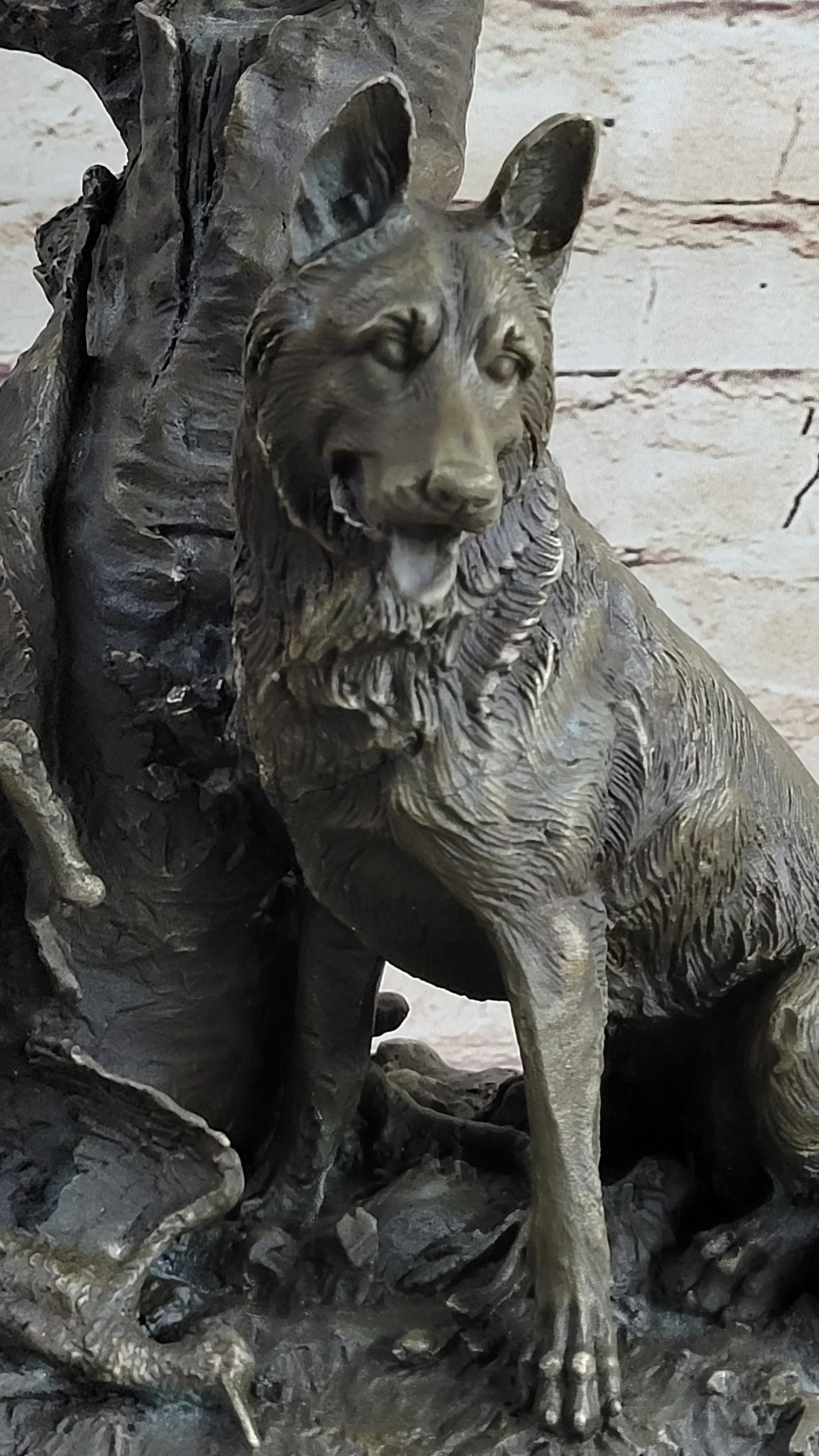 HUNTING DOGS ENGLISH BULLDOG SHEPHERD BRONZE SCULPTURE FIGURINE MARBLE BASE DECO - Image 8