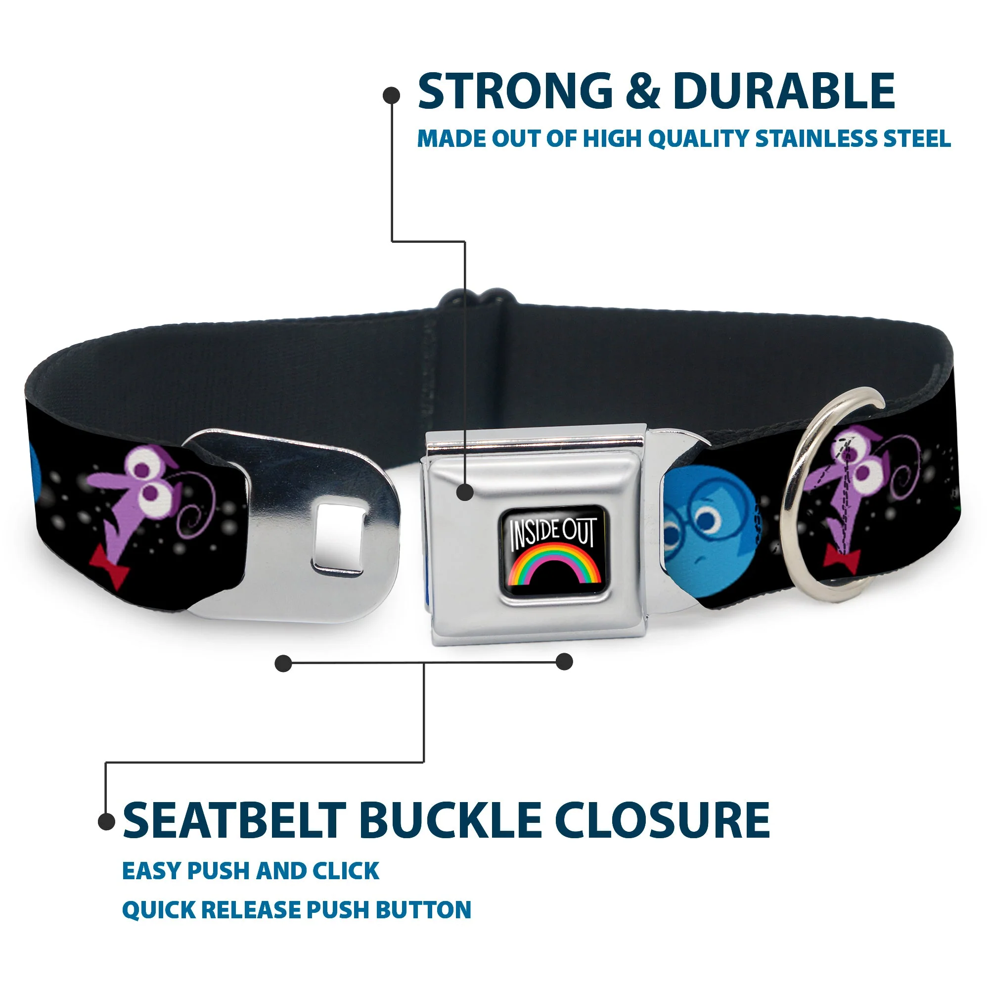 INSIDE OUT Rainbow Full Color Black/White/Multi Color Seatbelt Buckle Collar - INSIDE OUT/Emotion Expressions/EVERY DAY IS FULL OF EMOTIONS - Image 4