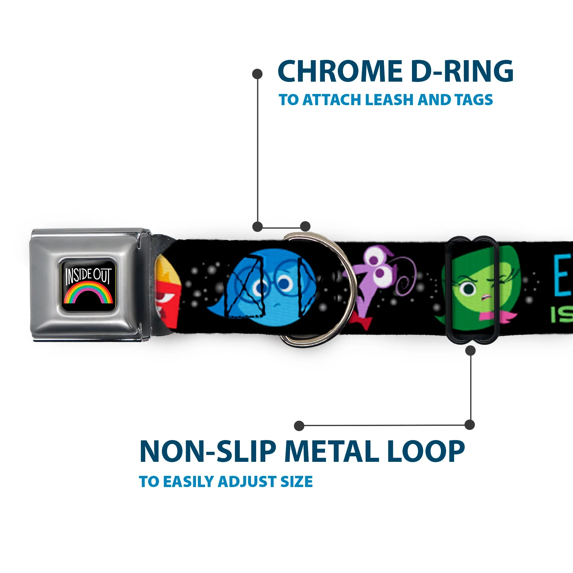 INSIDE OUT Rainbow Full Color Black/White/Multi Color Seatbelt Buckle Collar - INSIDE OUT/Emotion Expressions/EVERY DAY IS FULL OF EMOTIONS - Image 5