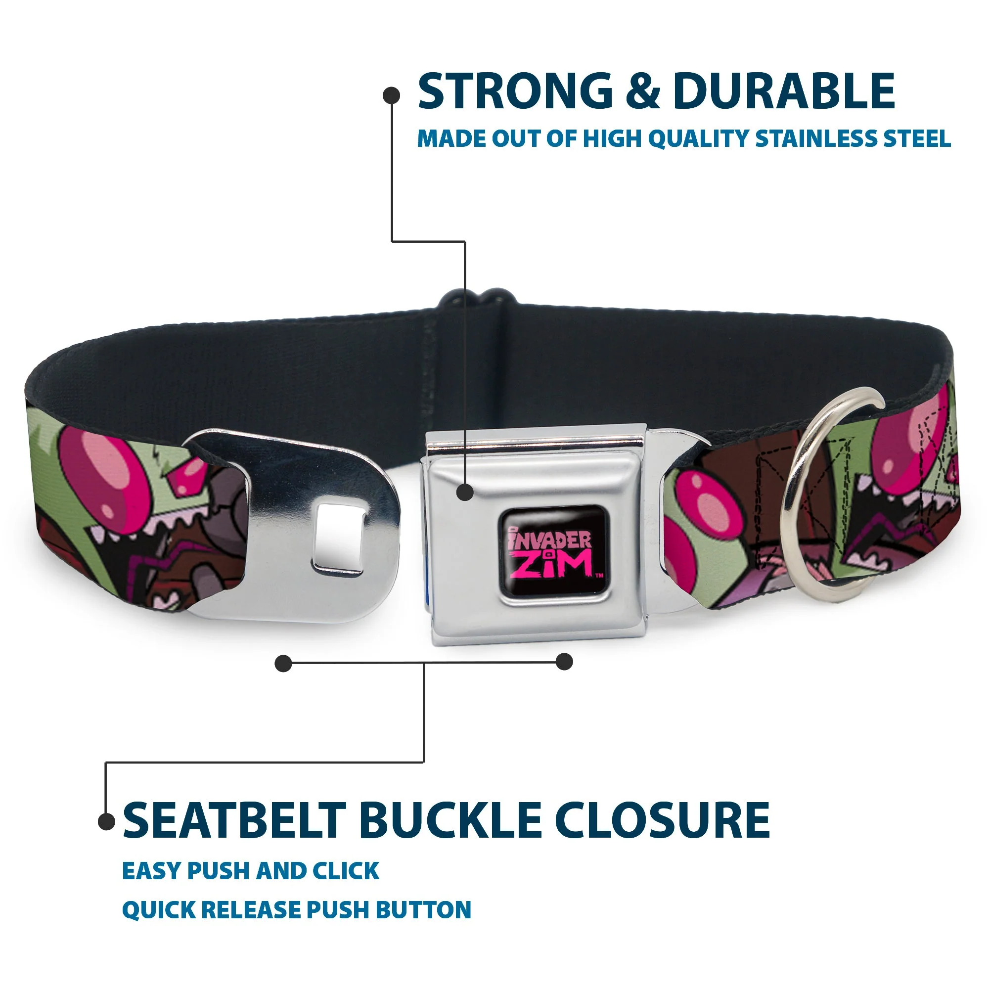 INVADER ZIM Title Logo Full Color Pink/Green Seatbelt Buckle Collar - Invader Zim Close-Up Poses Reds - Image 4