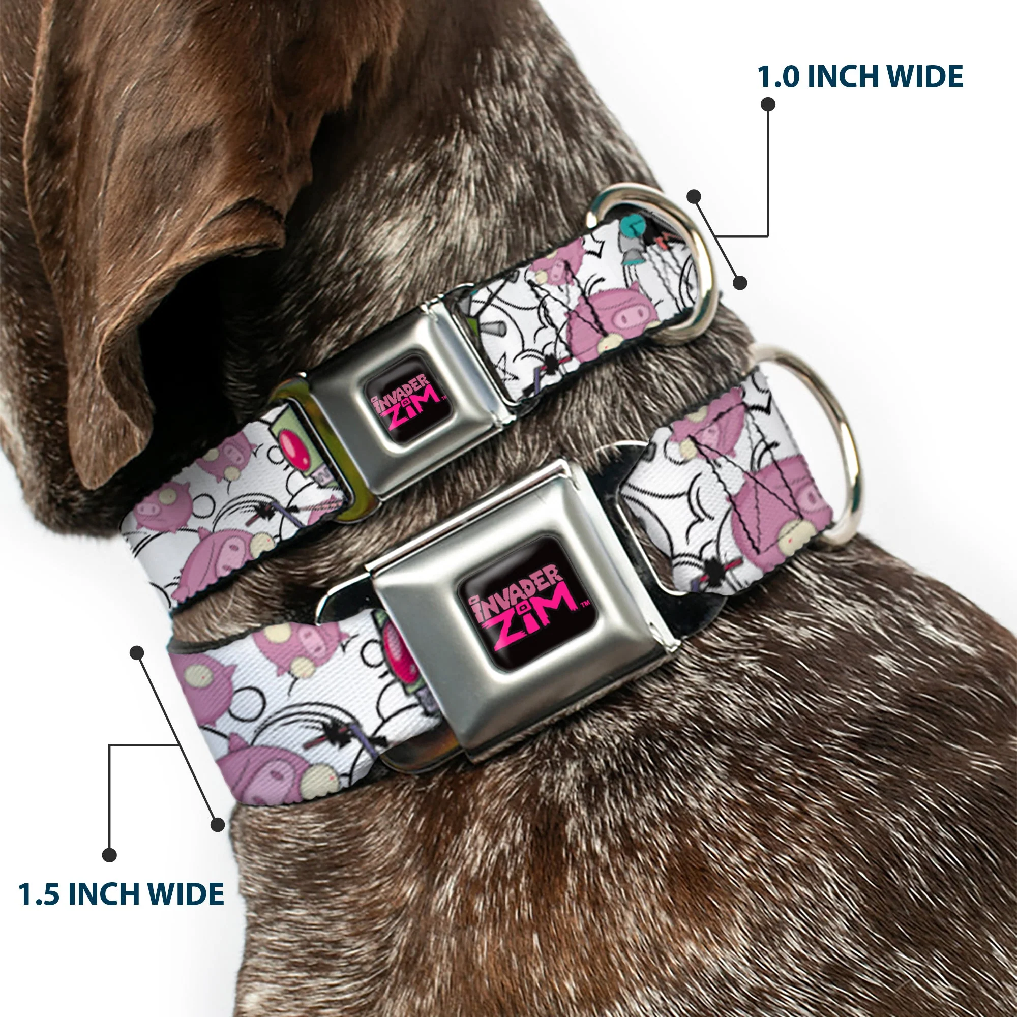 INVADER ZIM Title Logo Full Color Pink/Green Seatbelt Buckle Collar - Invader Zim GIR and Piggy Doddles White/Black - Image 2