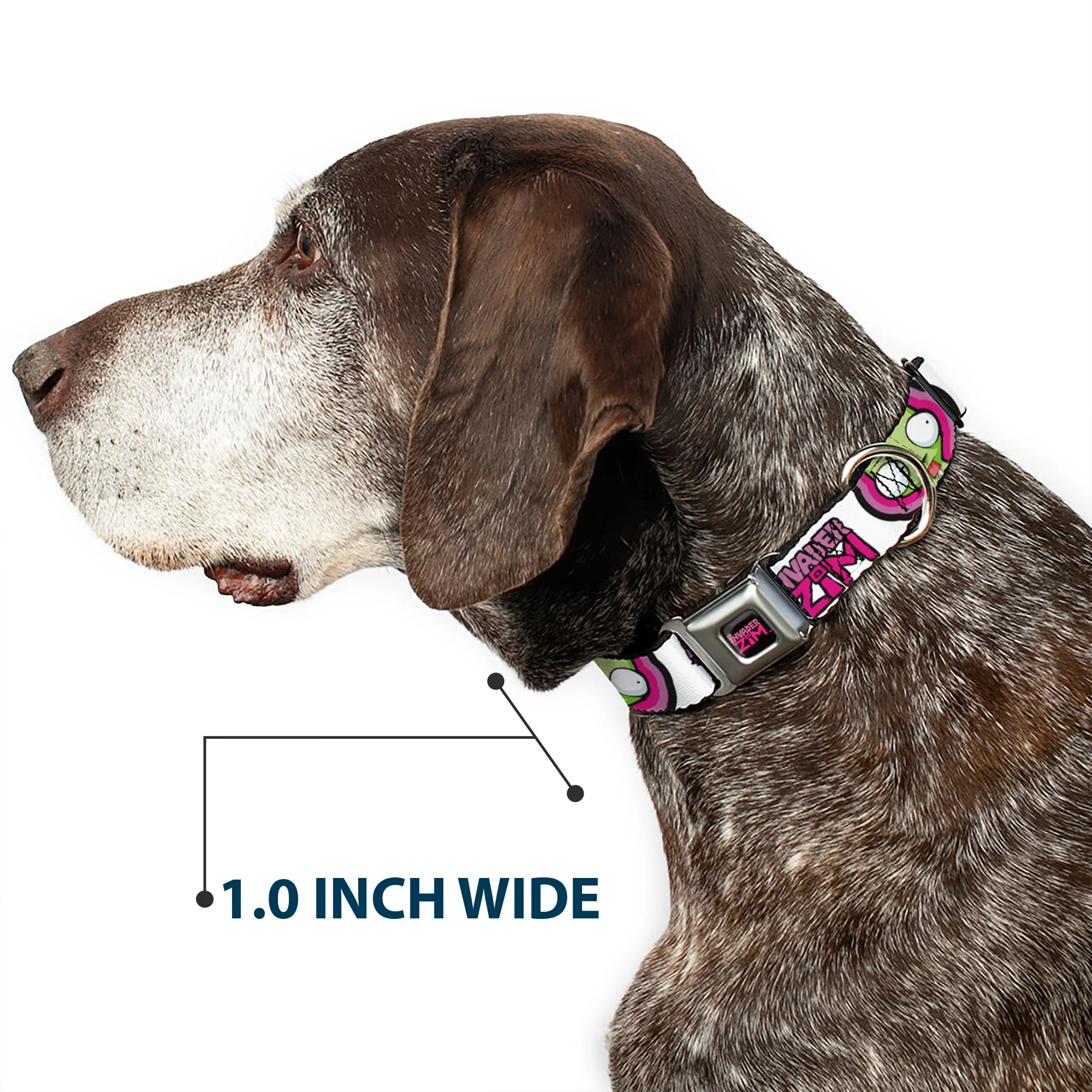 INVADER ZIM Title Logo Full Color Pink/Green Seatbelt Buckle Collar - INVADER ZIM Title Logo and GIR Pose Close-Up White/Pinks - Image 6