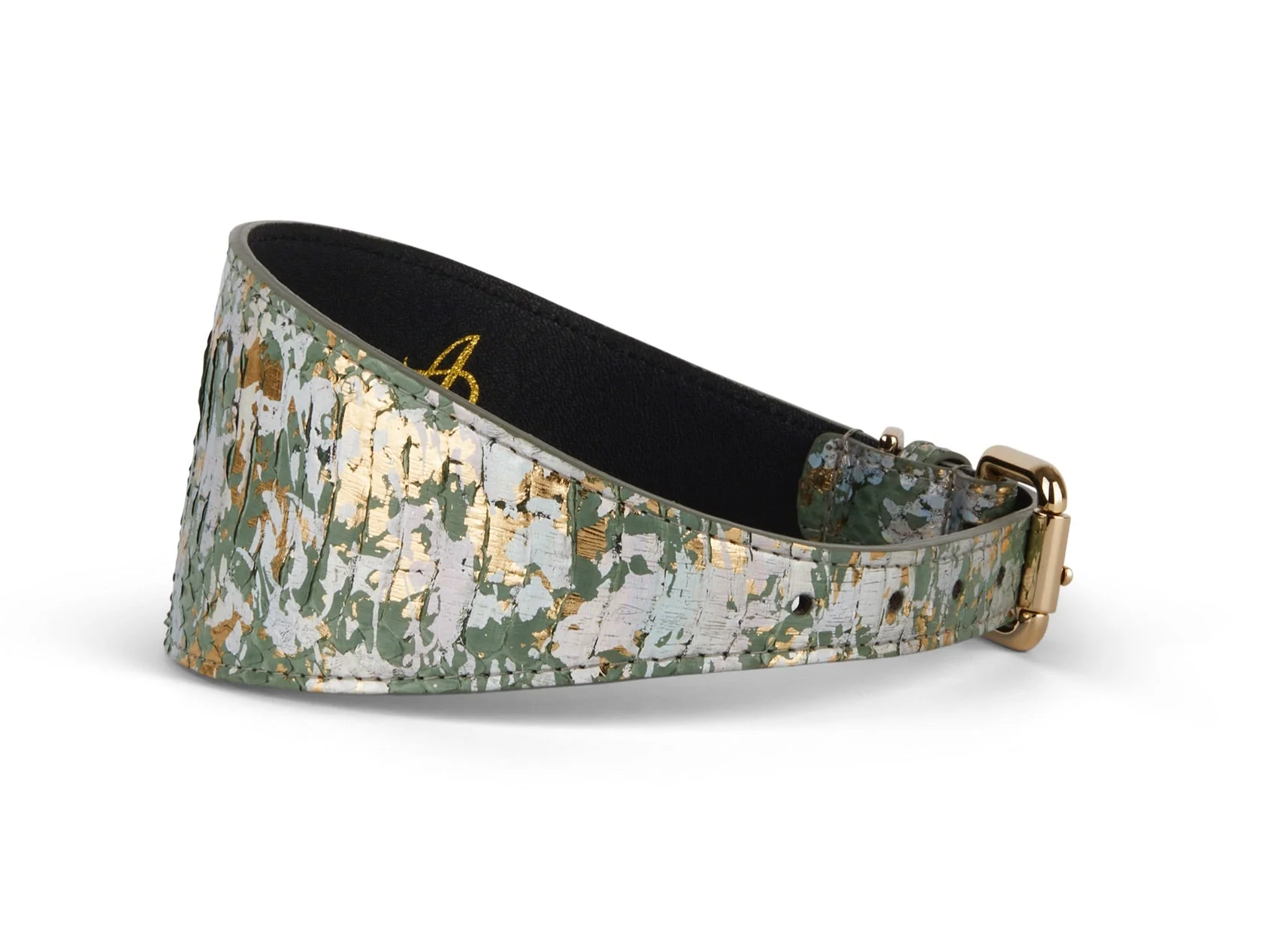 Iridescent Art Deco Green/Gold/Silver 3” Wide Style Collar - Image 2