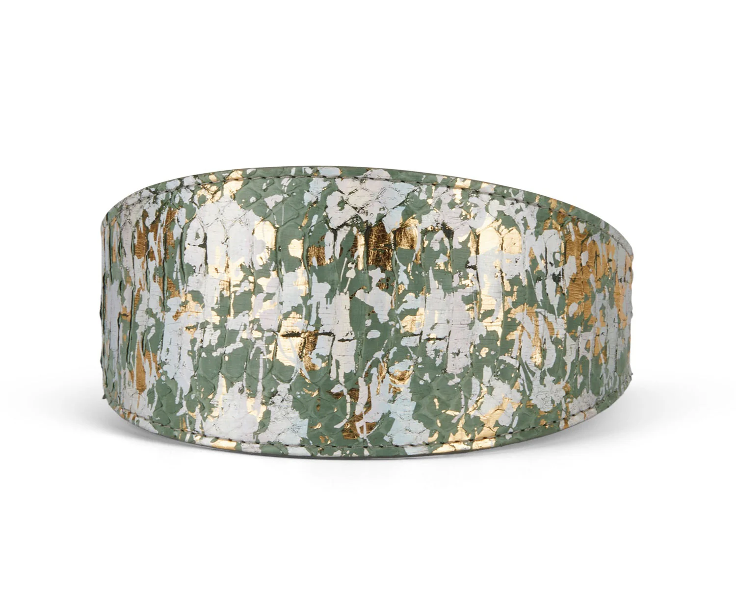 Iridescent Art Deco Green/Gold/Silver 3” Wide Style Collar - Image 4