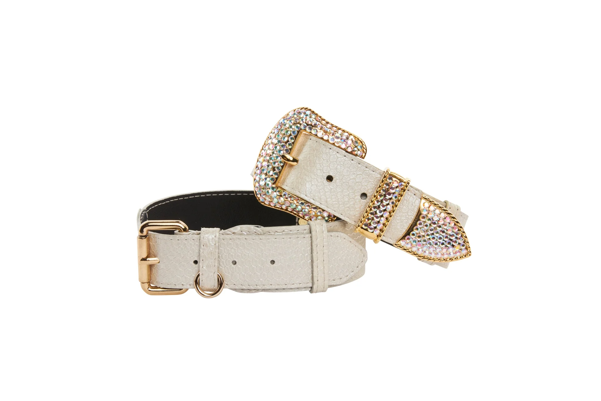 Iridescent Off White Snake Collar With Gold Classic Hardware & Swarovski Hardware Set - Image 2