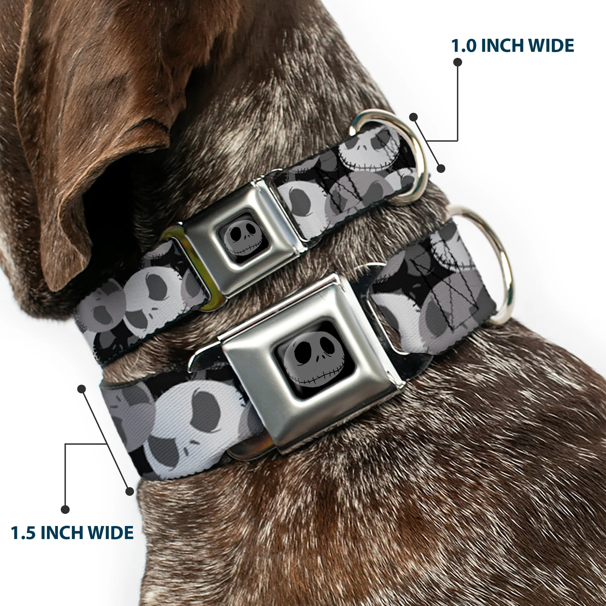Jack Expression5 Black Silver Seatbelt Buckle Collar - Nightmare Before Christmas Jack Expression Stacked Black/Grays - Image 2