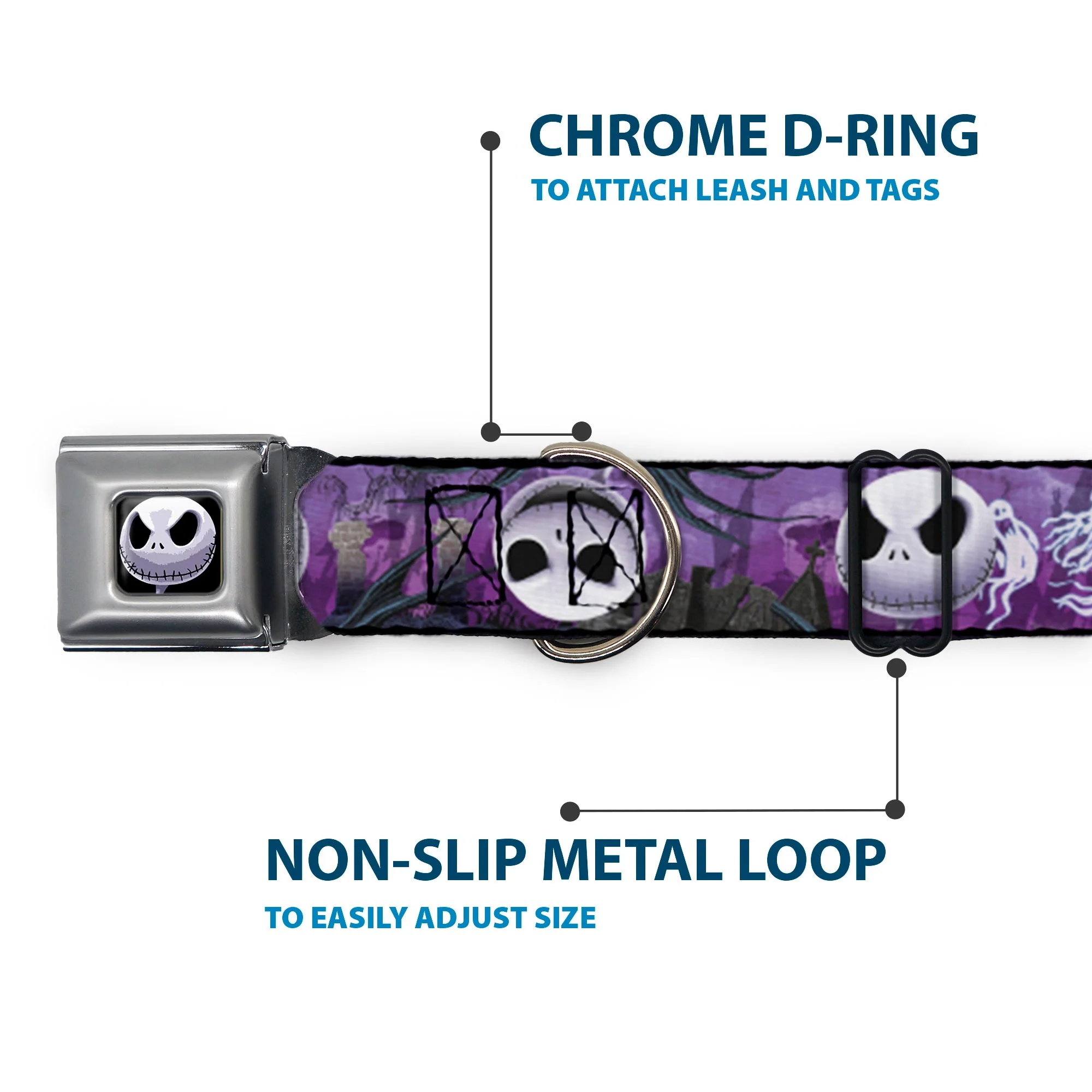 Jack Expression6 Full Color Seatbelt Buckle Collar - Jack Expressions/Ghosts in Cemetery Purples/Grays/White - Image 5