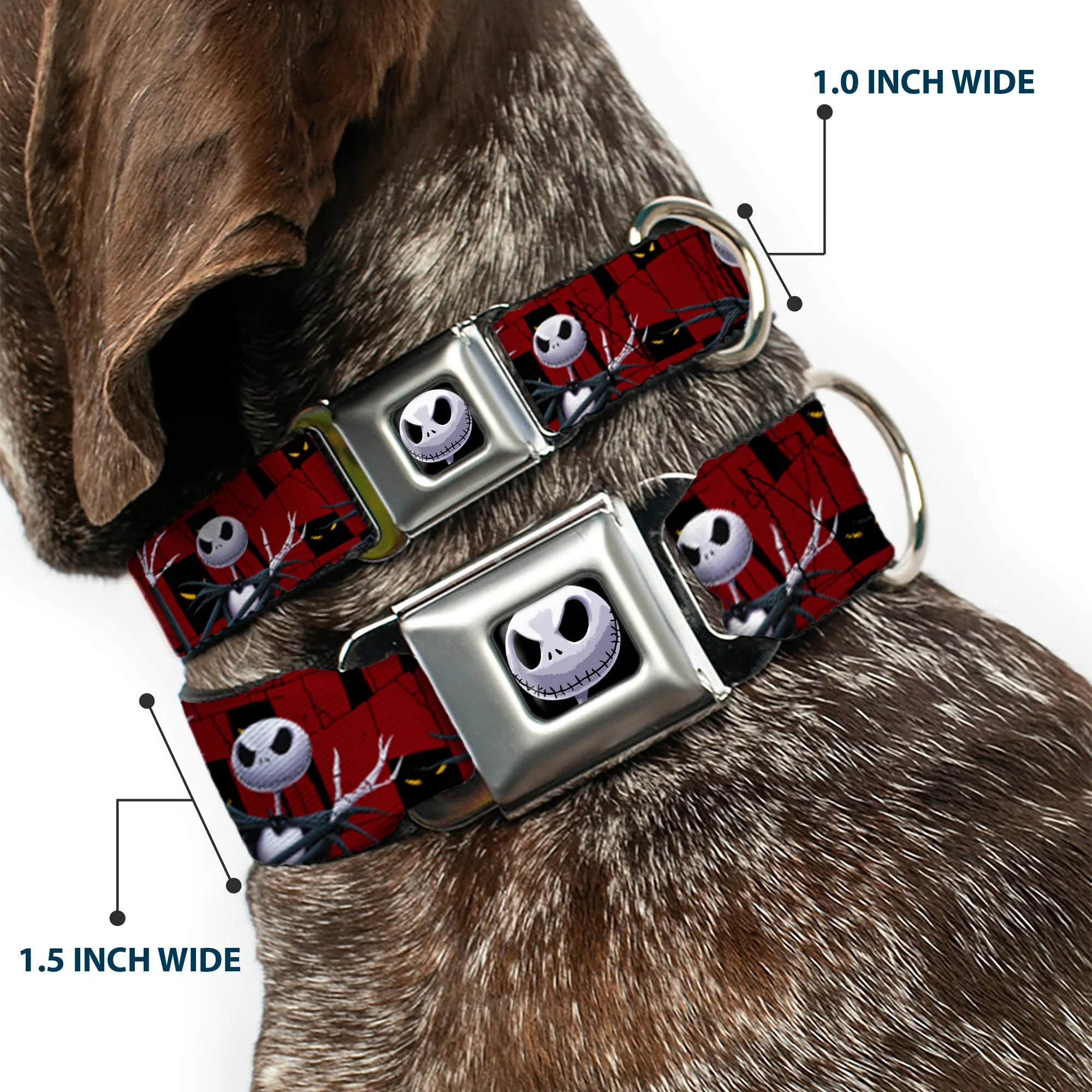 Jack Expression6 Full Color Seatbelt Buckle Collar - Nightmare Before Christmas 3-Jack Poses/Peeping Eyes Burgundy/Black/Yellow - Image 2