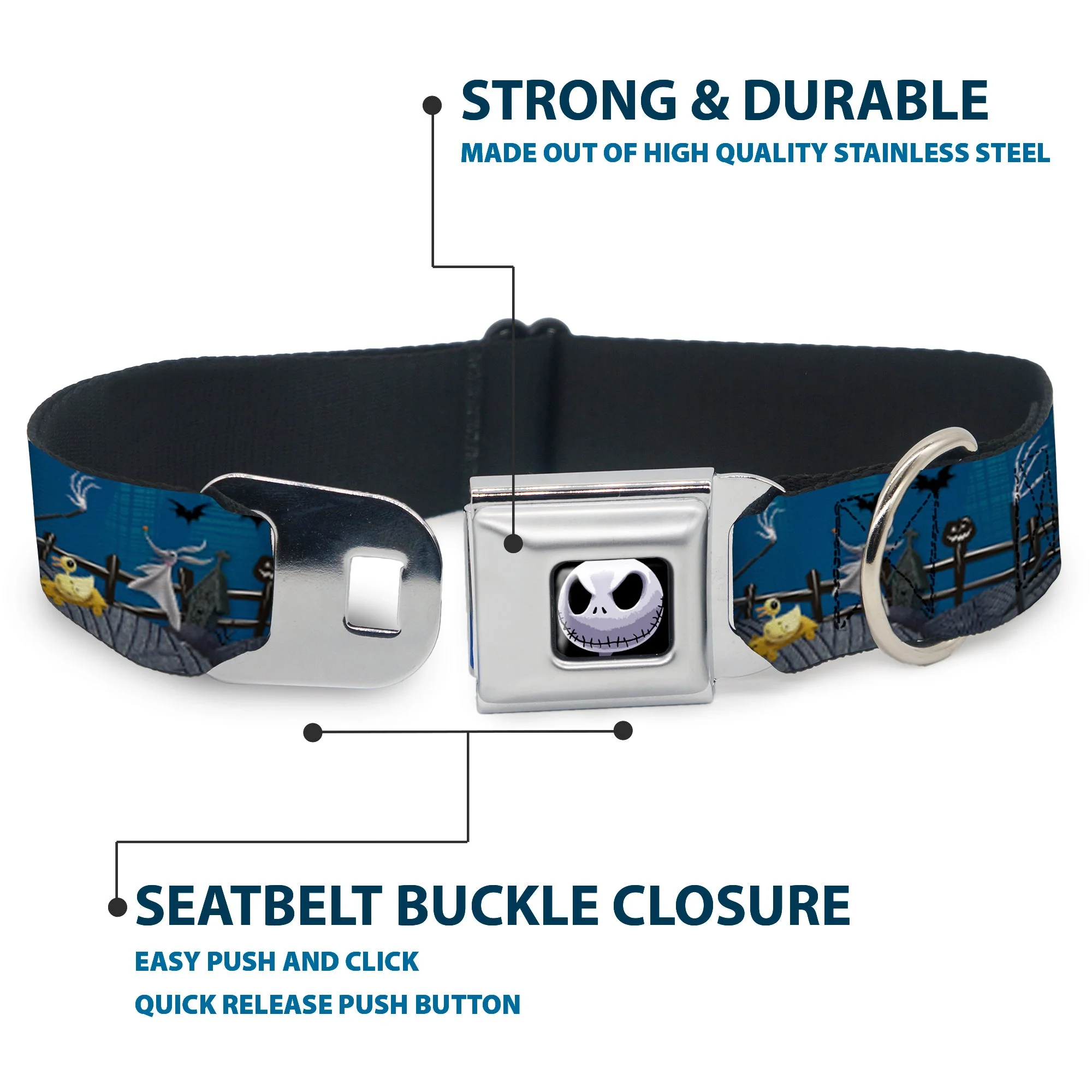Jack Expression6 Full Color Seatbelt Buckle Collar - Nightmare Before Christmas Jack, Zombie Duck & Zero Cemetery Scene - Image 4