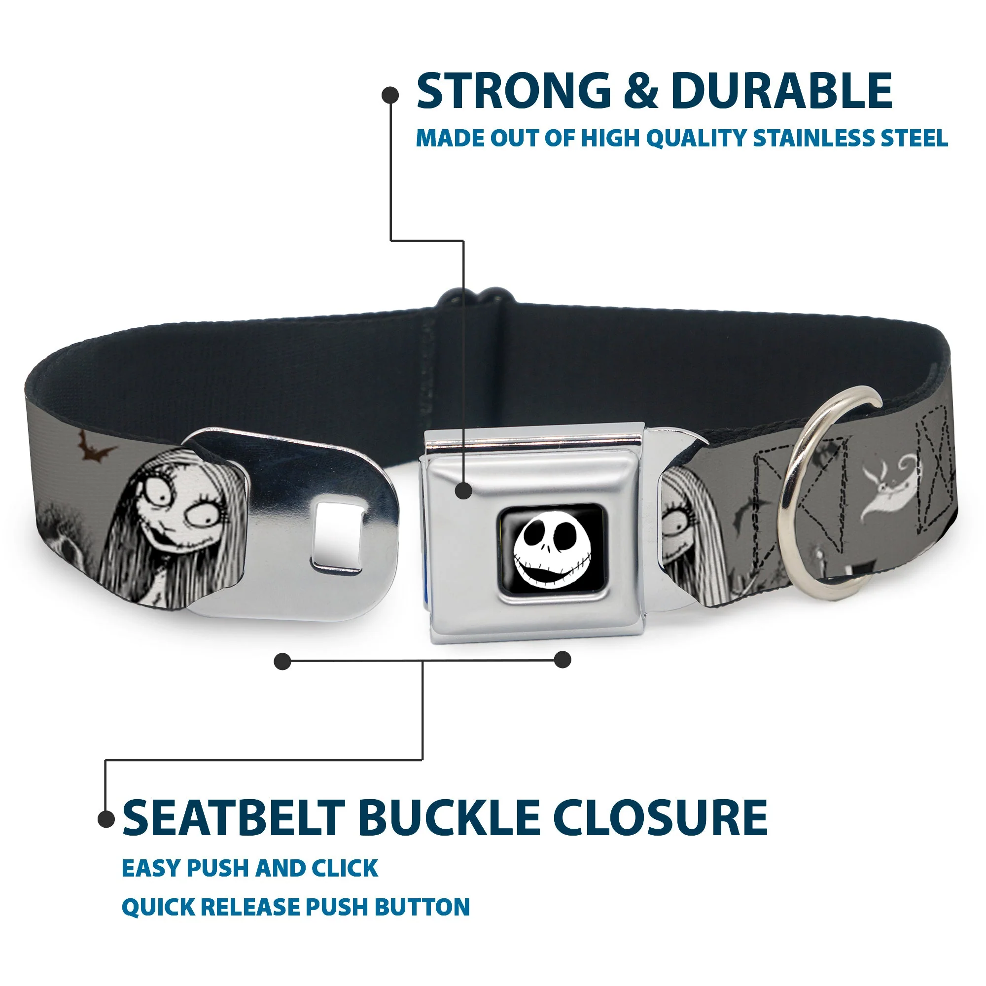 Jack Expression7 Full Color Seatbelt Buckle Collar - NBC Jack & Sally Cemetery Scene Gray/Black/White - Image 4