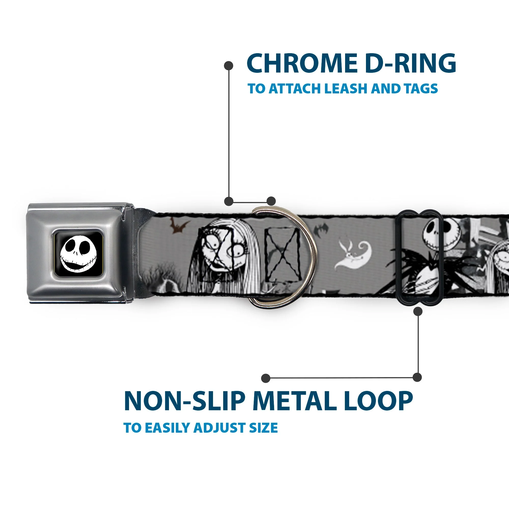 Jack Expression7 Full Color Seatbelt Buckle Collar - NBC Jack & Sally Cemetery Scene Gray/Black/White - Image 5