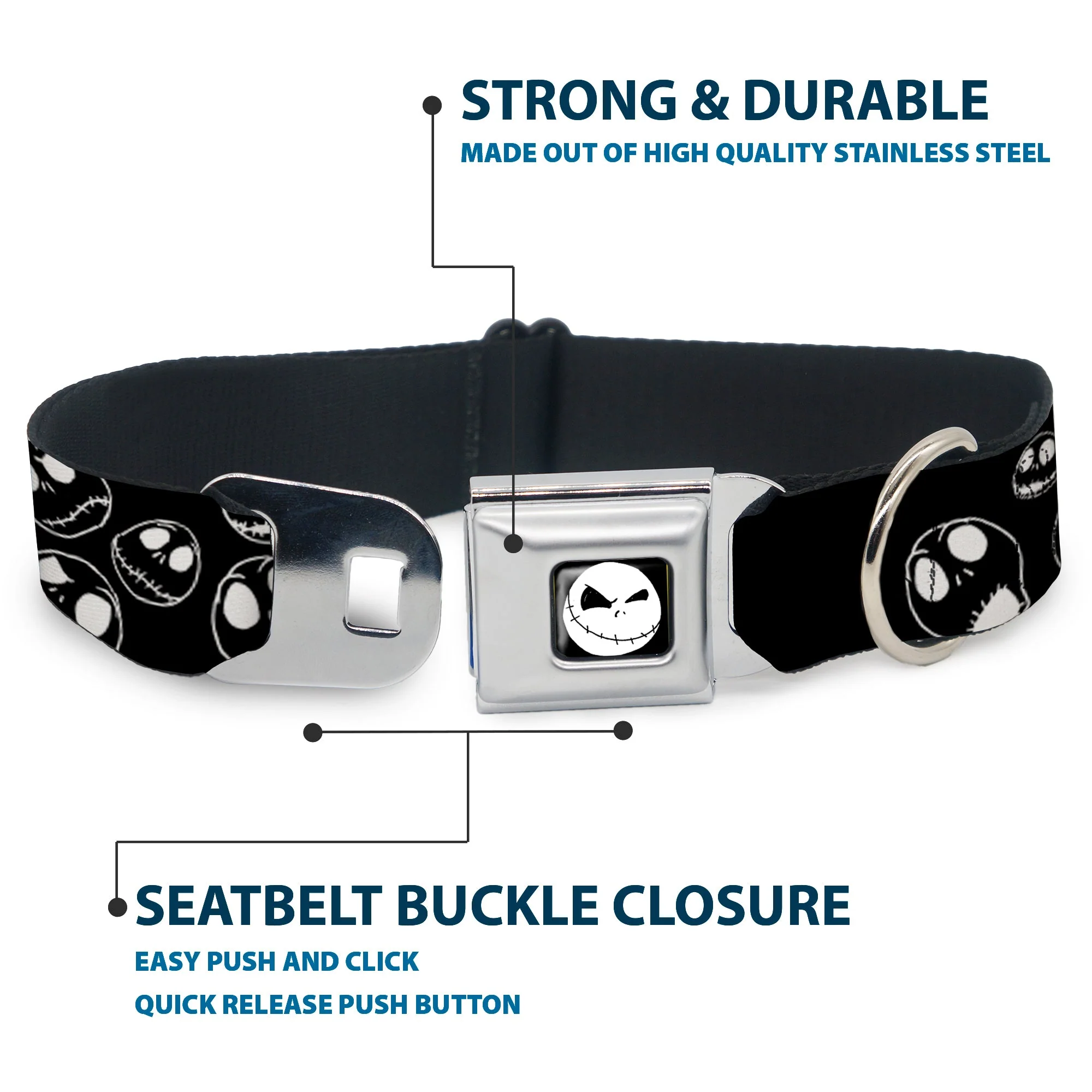 Jack Expression8 Full Color Seatbelt Buckle Collar - Jack Outline Expressions Scattered Black/White - Image 4