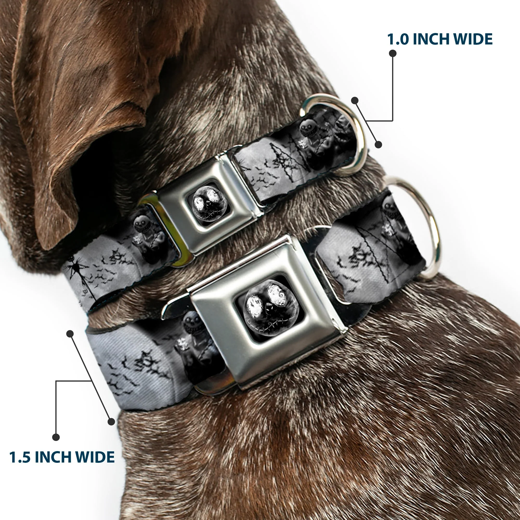 Jack Moon Oogie Boogie Face Full Color Black Grays Seatbelt Buckle Collar - Jack & Oogie Boogie Scenes Grays - Image 2