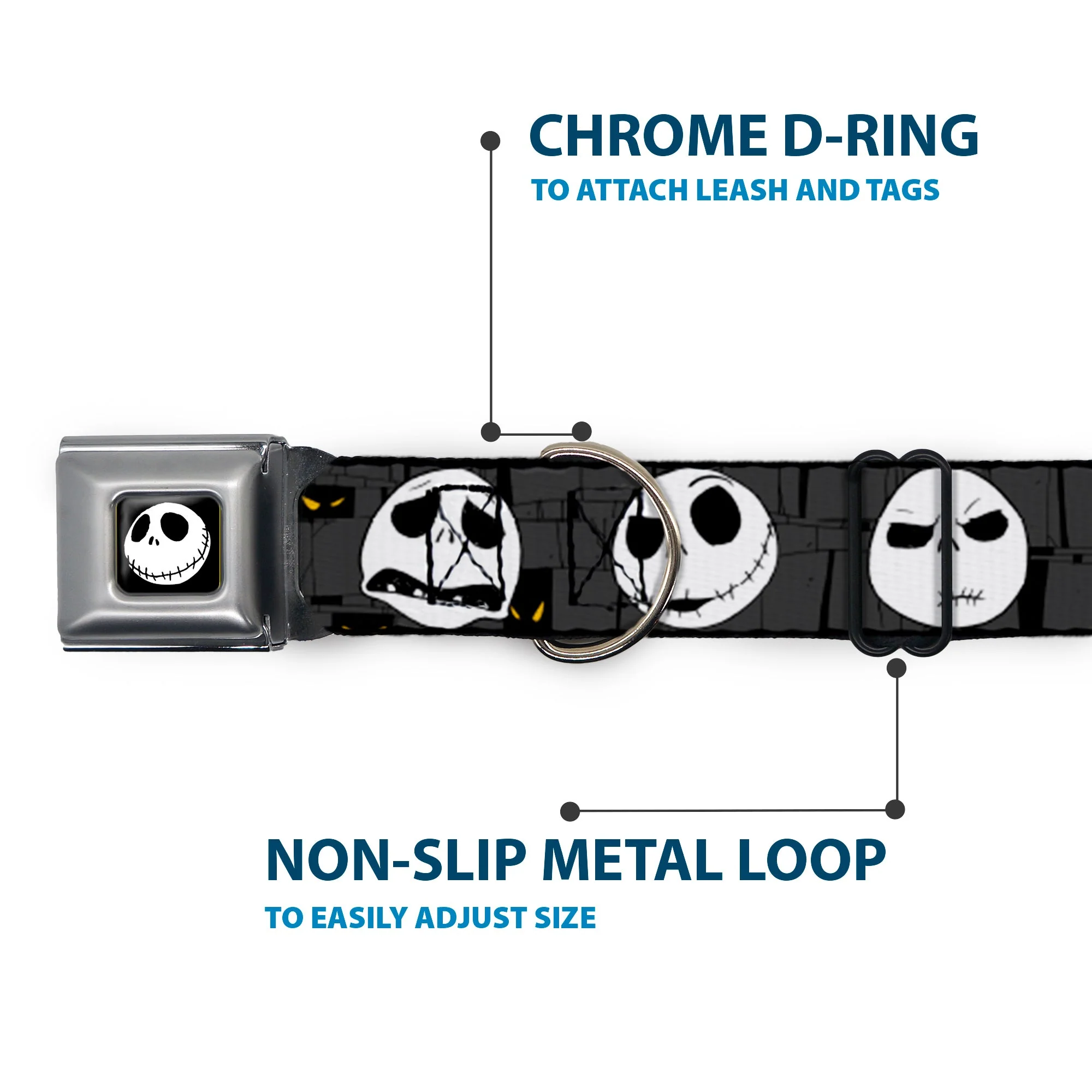 Jack Smile Full Color Seatbelt Buckle Collar - Nightmare Before Christmas Jack Expressions Gray - Image 5