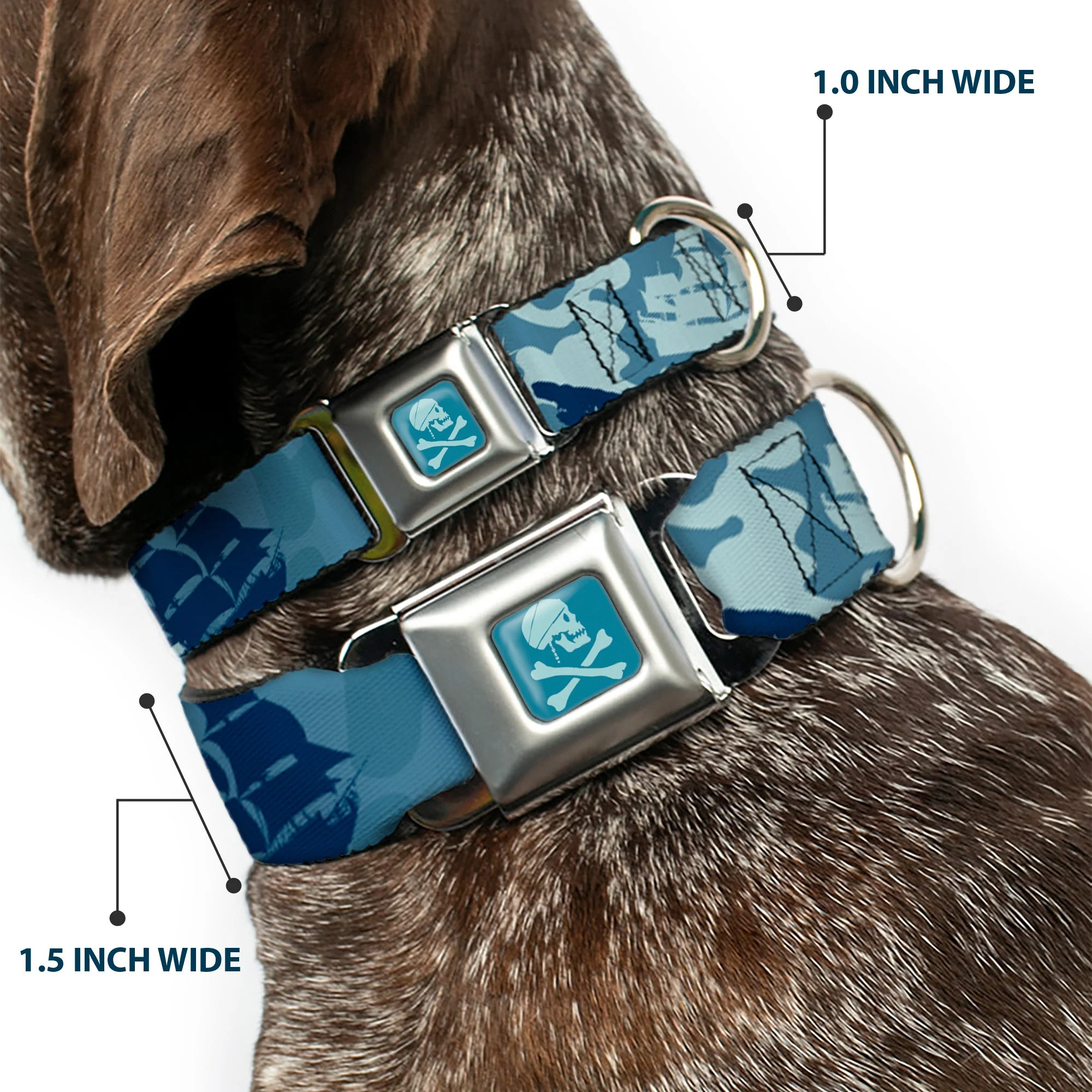 Jack Sparrows Flag Skull Icon Blues Seatbelt Buckle Collar - Jack Sparrows Flag Icons/Black Pearl/Sharks Blues - Image 2