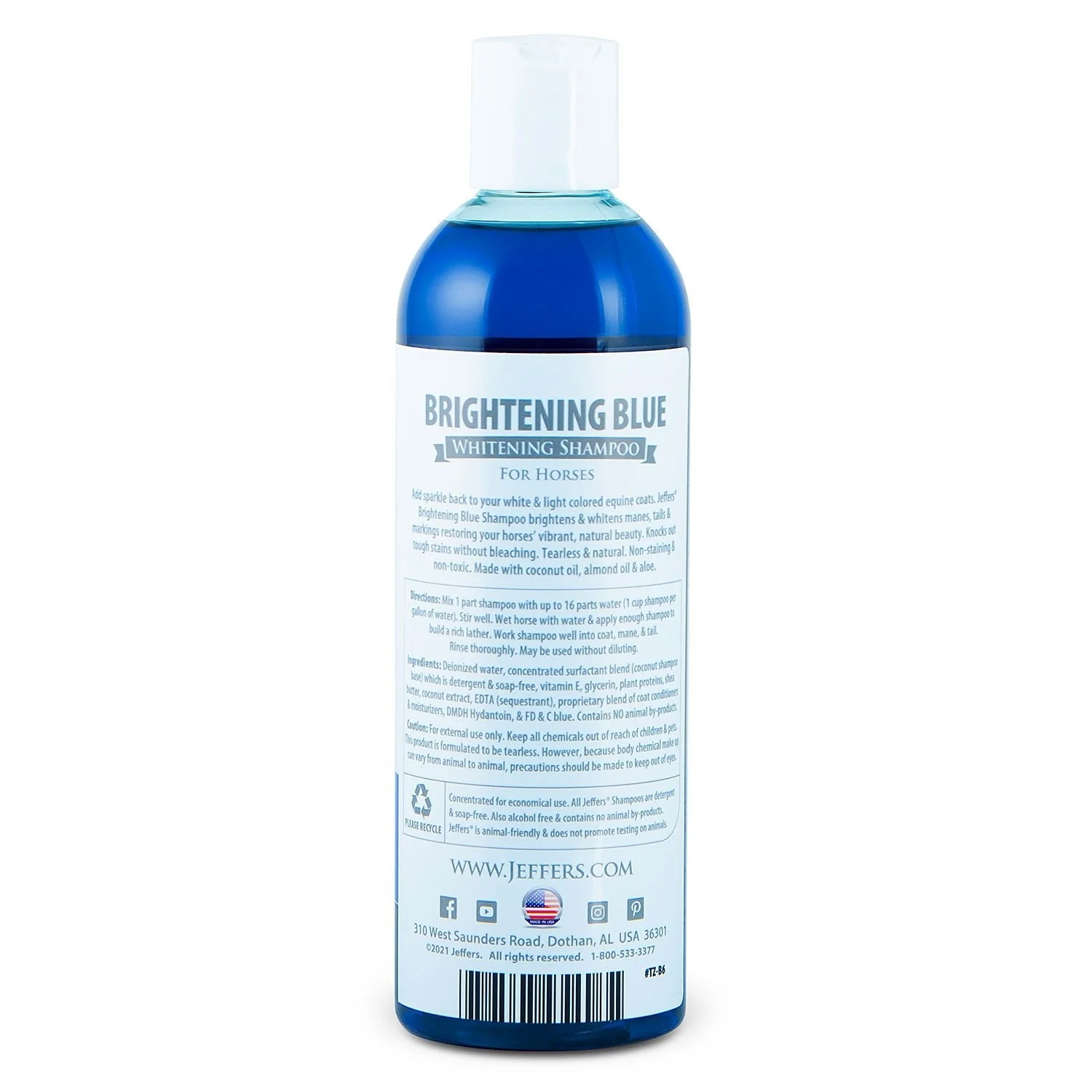 Jeffers Equine BRIGHTENING BLUE Whitening Horse Shampoo - Image 2