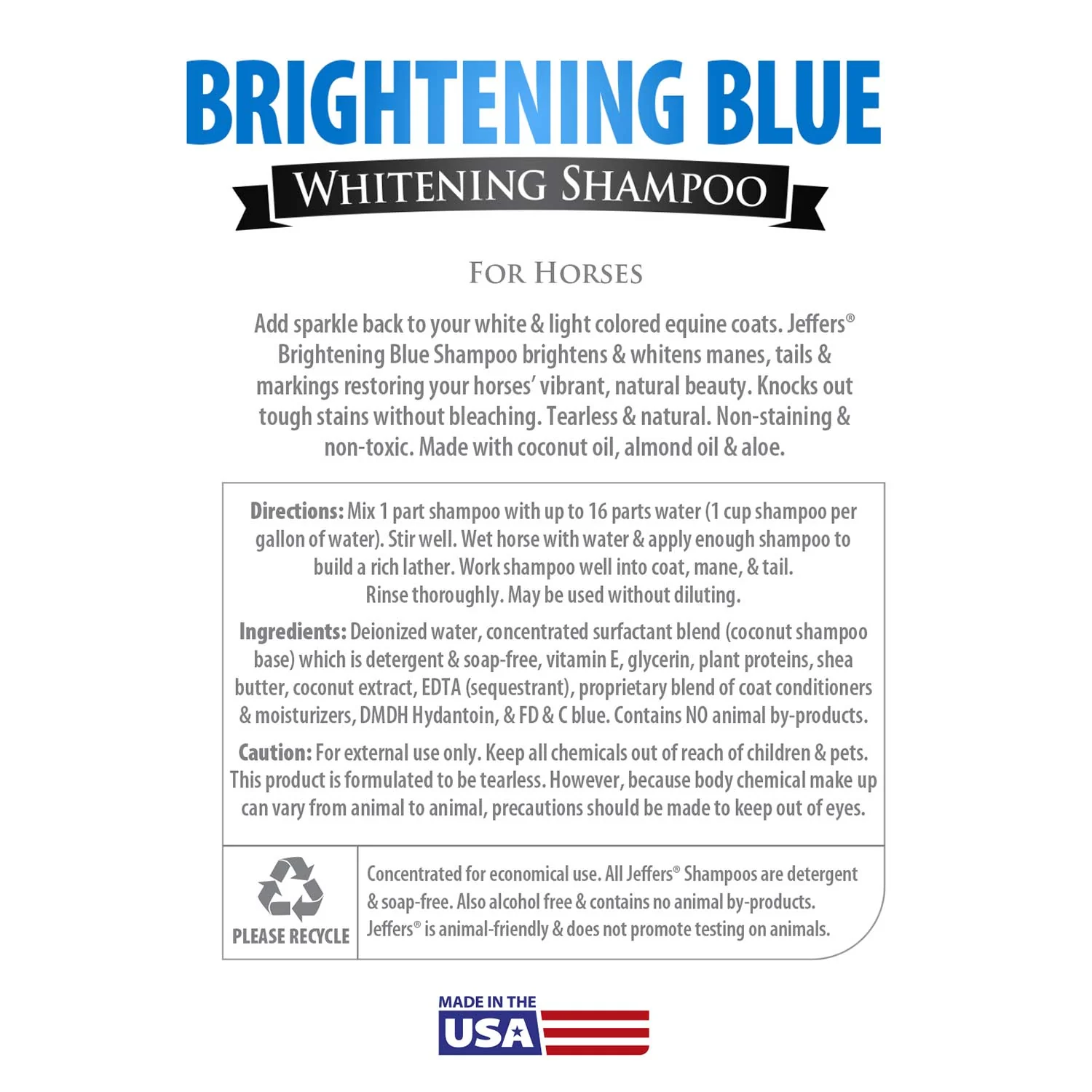 Jeffers Equine BRIGHTENING BLUE Whitening Horse Shampoo - Image 6