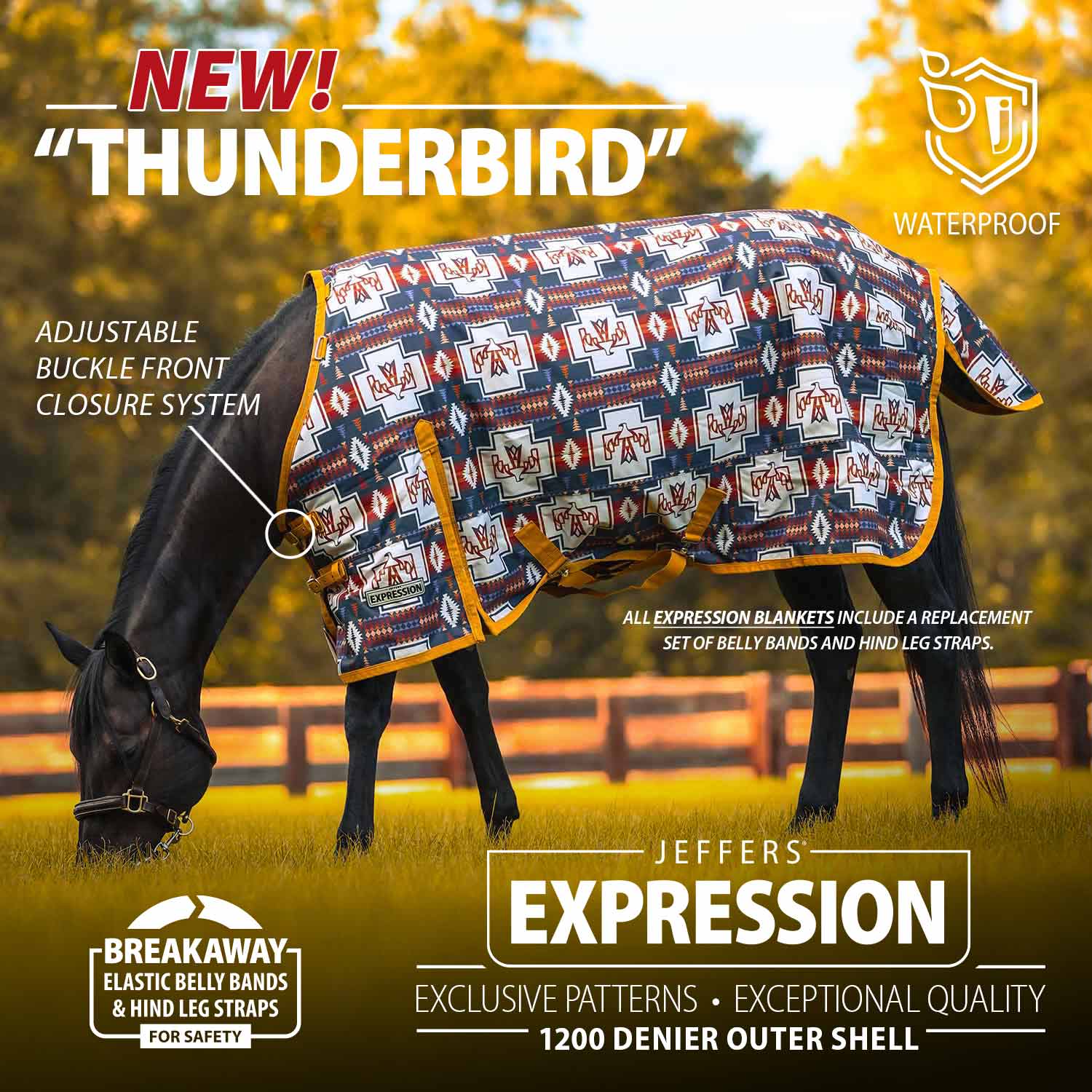 Jeffers Expression 1200 Denier Standard Neck Turnout Horse Blanket, 240 Gram - Image 17