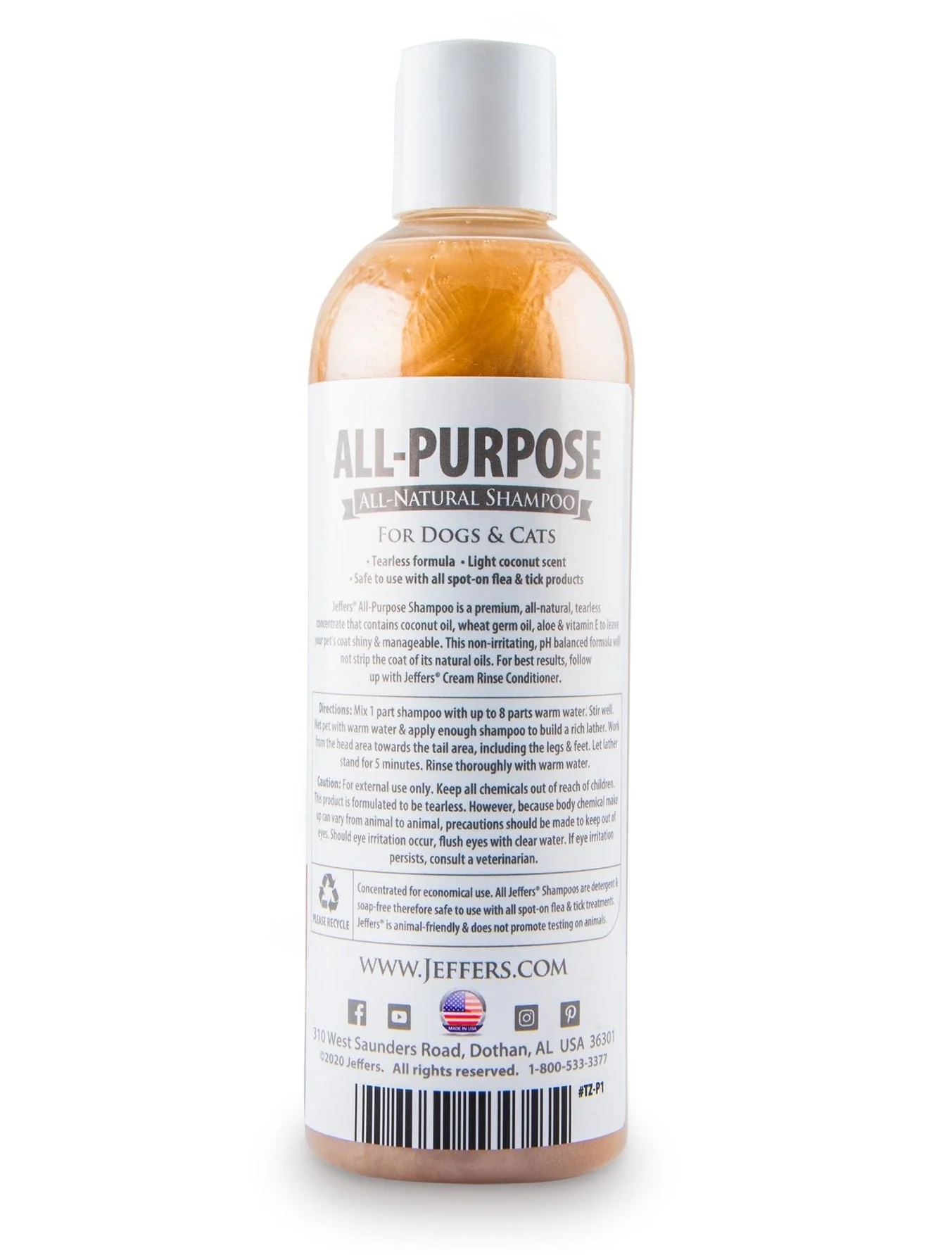 Jeffers Pet Tearless All-Purpose All-Natural Coconut Oil Shampoo for Dogs & Cats - Image 3