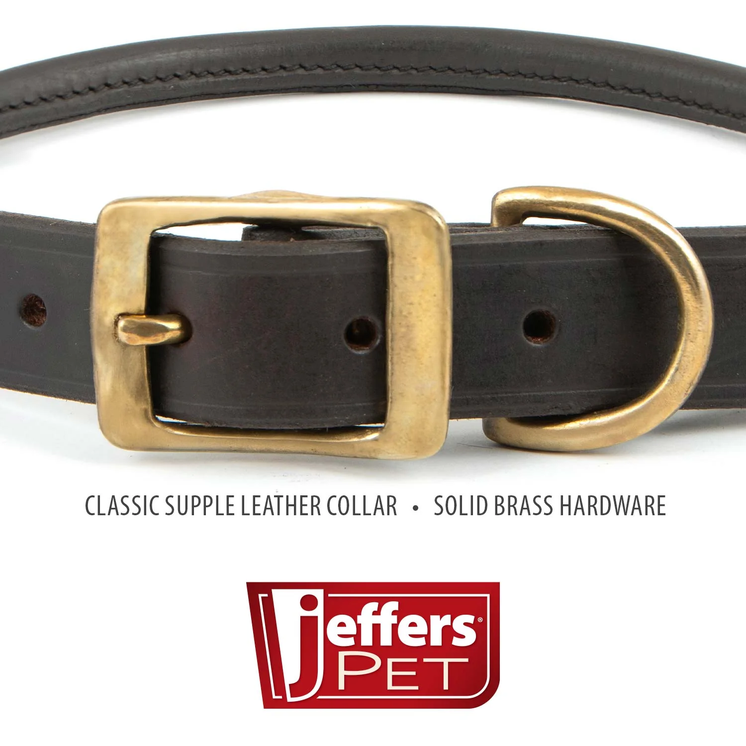 Jeffers Rolled Leather Dog Collars with Brass Hardware - Image 3