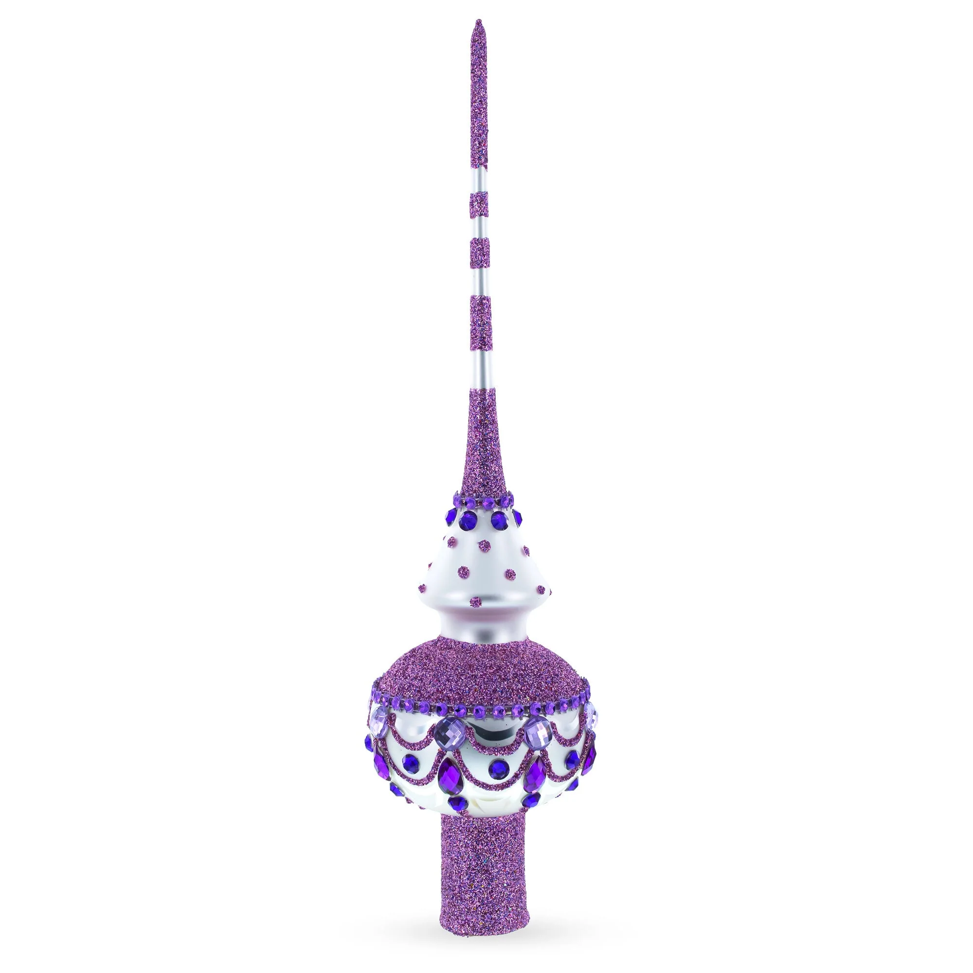 Jeweled Purple Chandelier on White Glass Christmas Tree Topper 11 Inches - Image 2