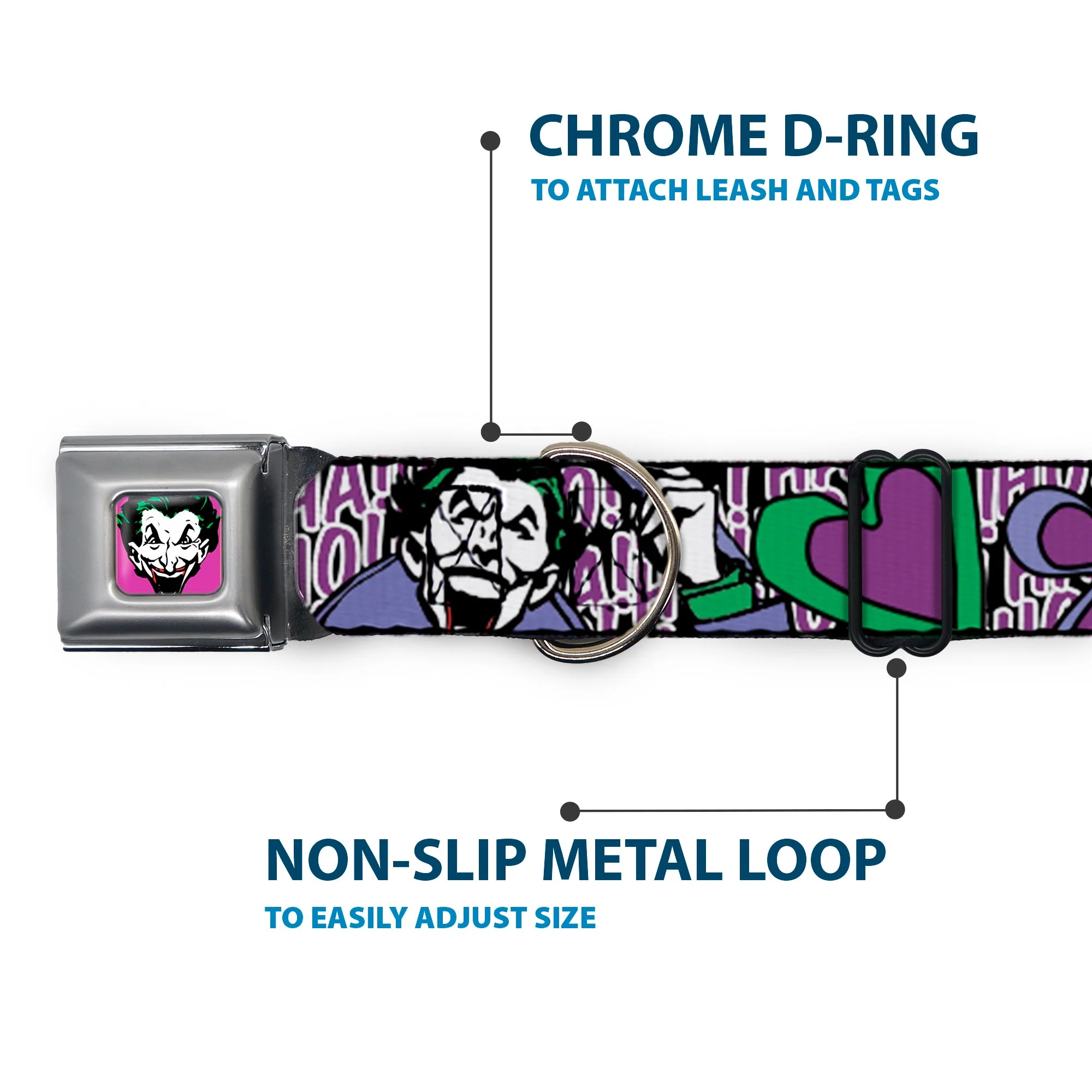 Joker Face Full Color Seatbelt Buckle Collar - Joker Face/Logo/Spades Black/White/Purple - Image 5