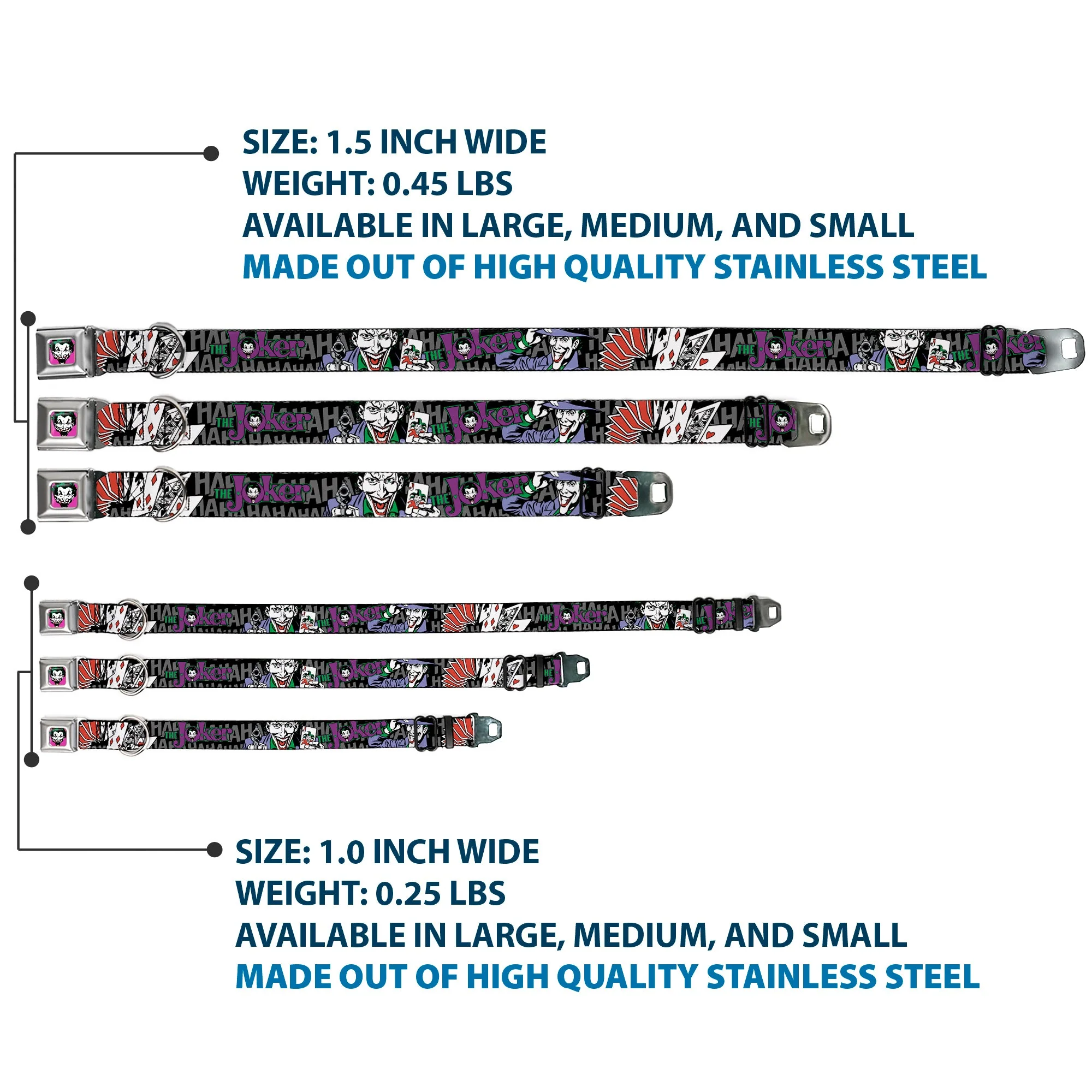 Joker Face Full Color Seatbelt Buckle Collar - The Joker Pose/Cards/HAHAHAHA Black/Gray - Image 3