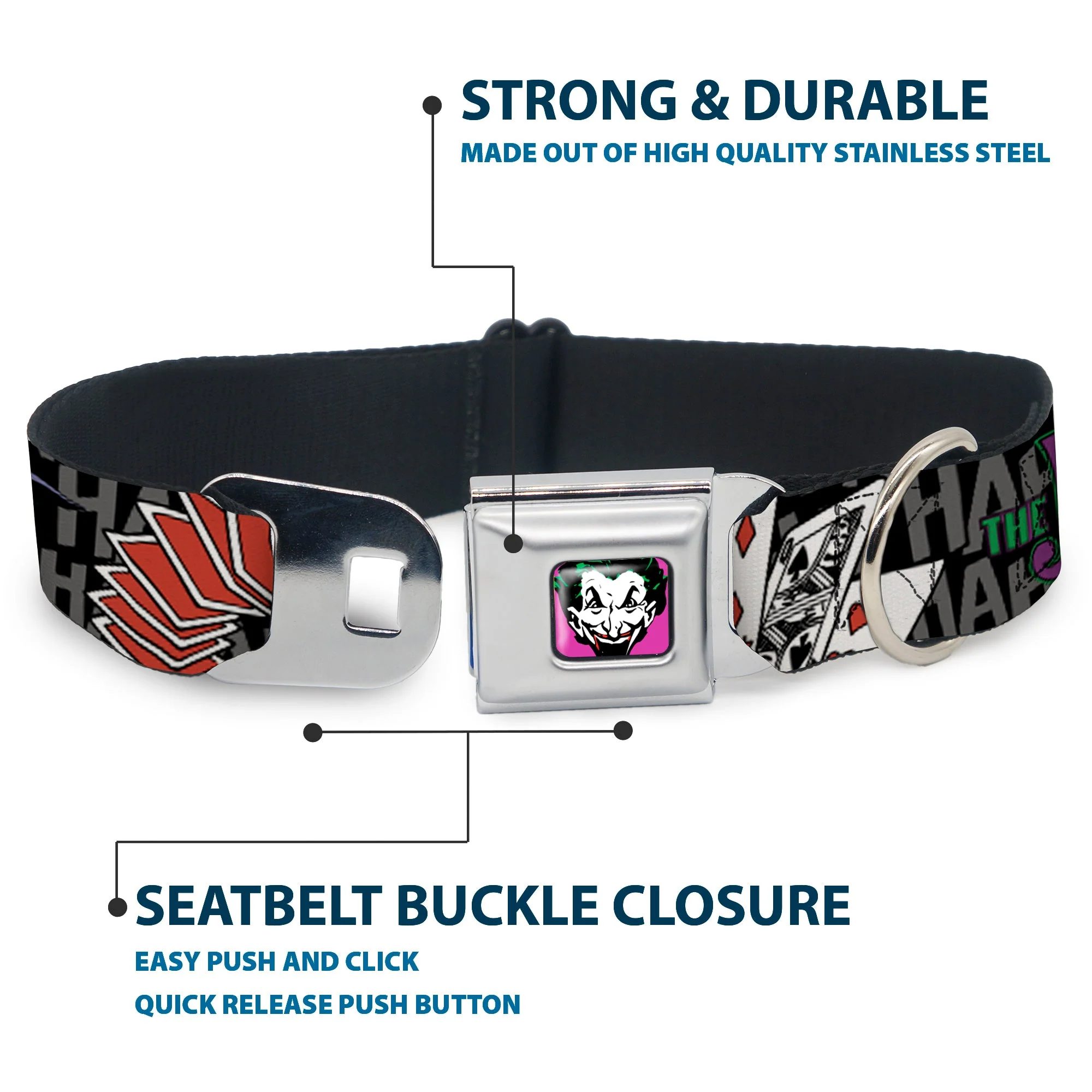Joker Face Full Color Seatbelt Buckle Collar - The Joker Pose/Cards/HAHAHAHA Black/Gray - Image 4