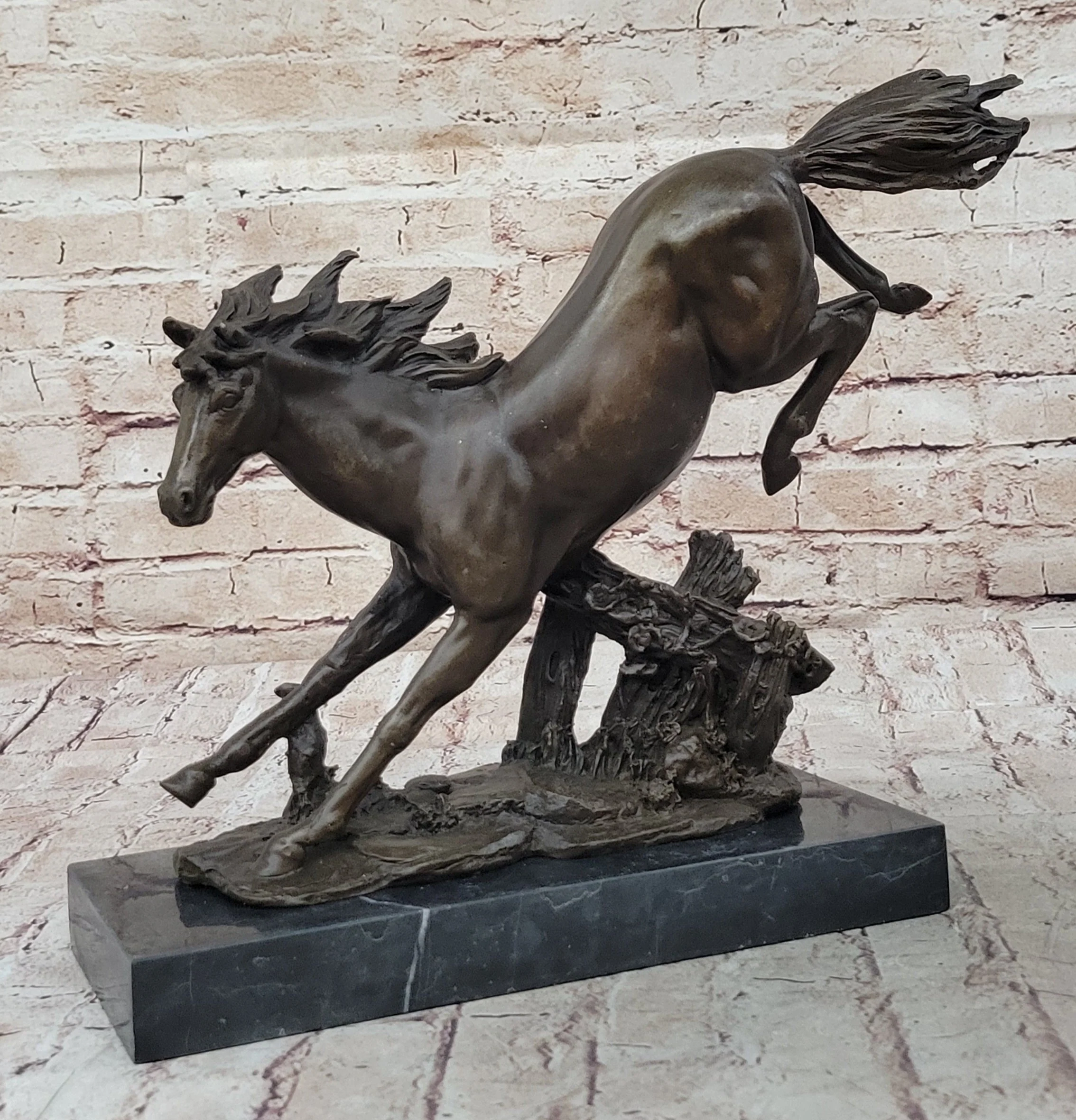 Jumping Racing Wild Horse Stallion Bronze Sculpture Statue Signed Original Art - Image 3