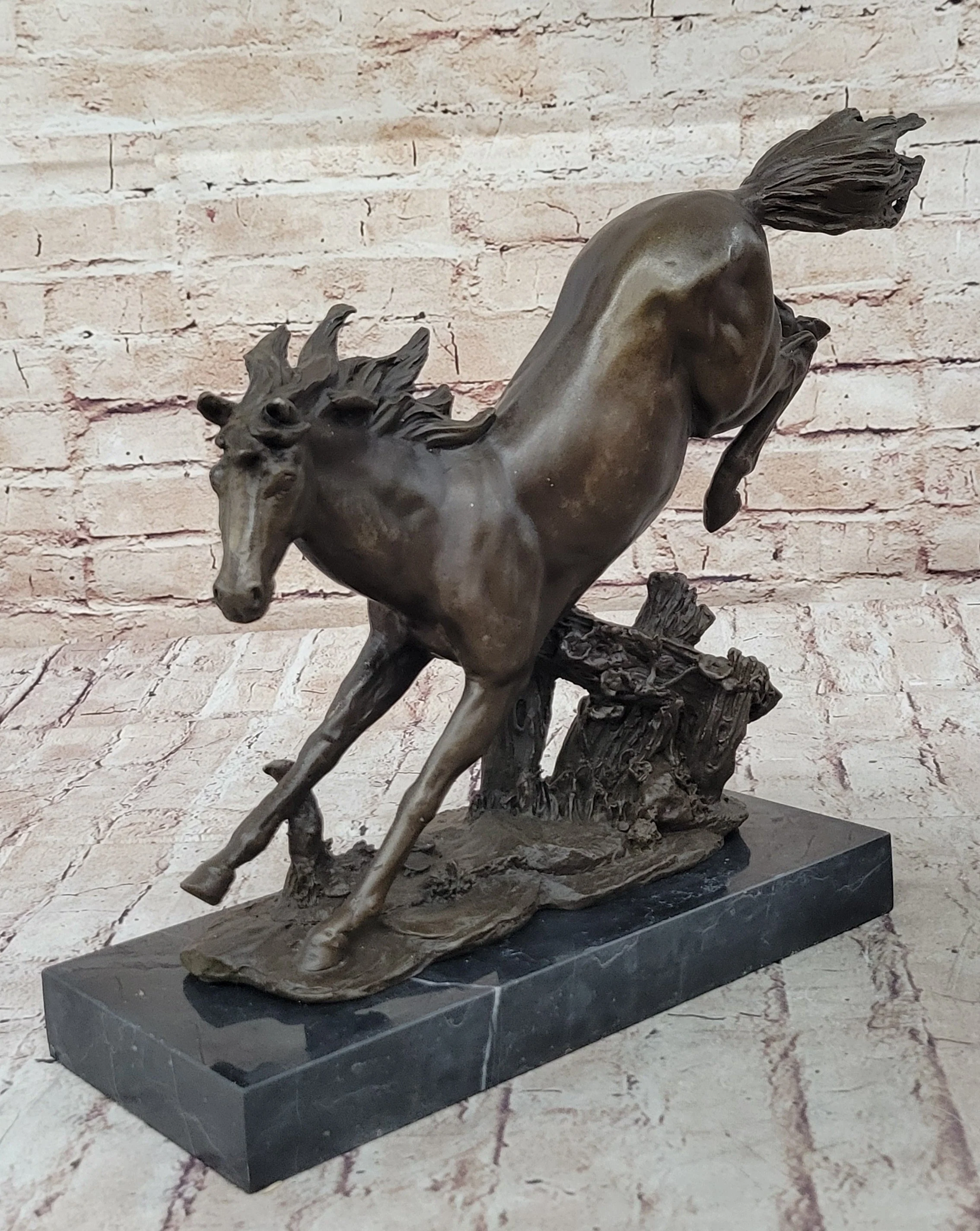 Jumping Racing Wild Horse Stallion Bronze Sculpture Statue Signed Original Art - Image 4