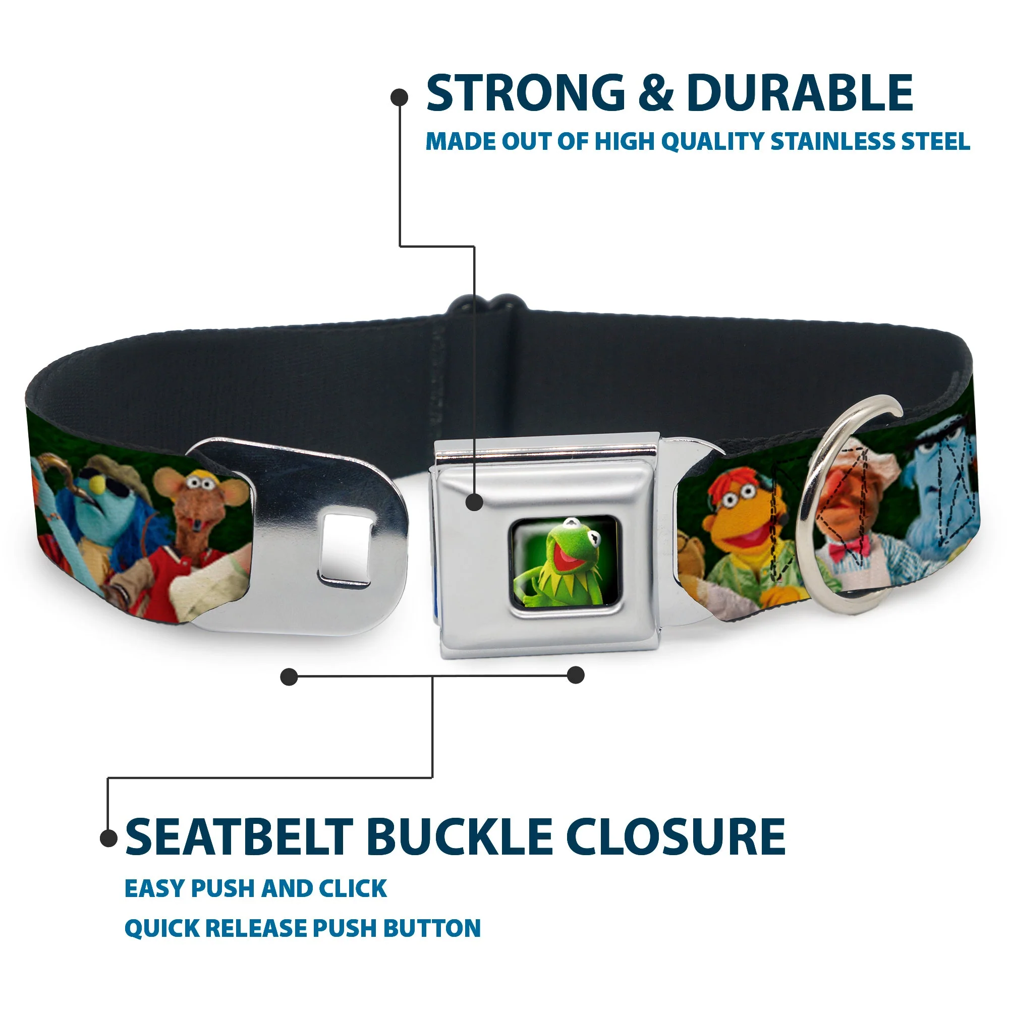 Kermit the Frog Pose Full Color Green Glow Seatbelt Buckle Collar - Muppets 20-Character Group Pose Greens - Image 4